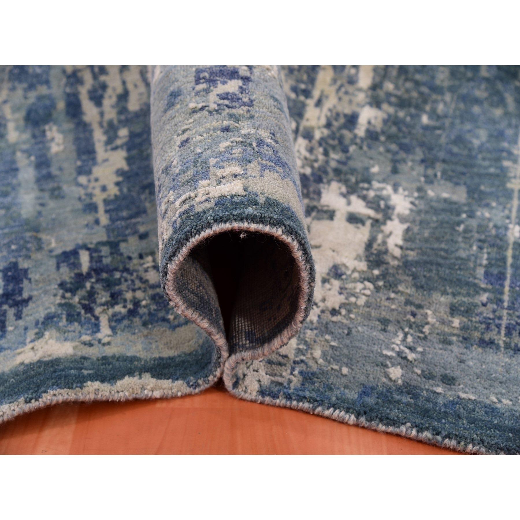 Annodato a mano Grotto Blue Abstract Design Seta e Lana annodato a mano Square Rugs 11'11