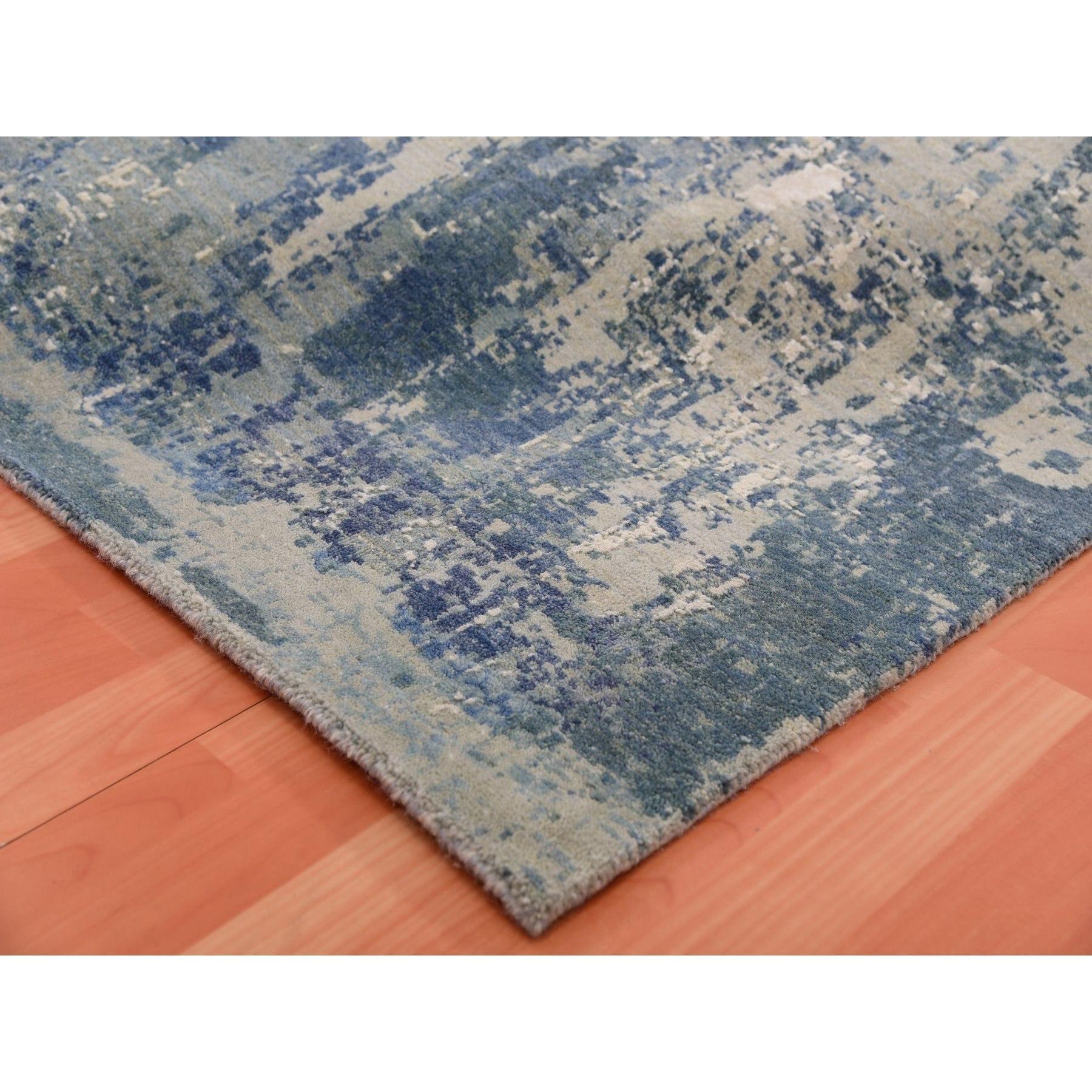 Grotto Blue Abstract Design Seta e Lana annodato a mano Square Rugs 11'11