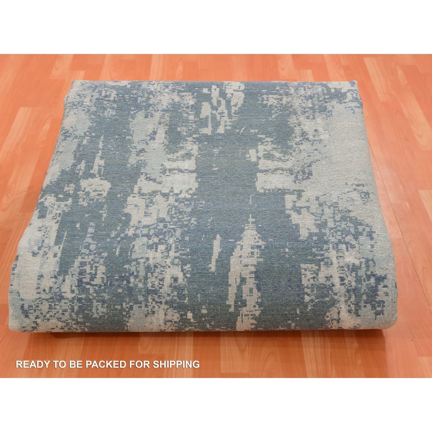Grotto Blue Abstract Design Seta e Lana annodato a mano Square Rugs 11'11