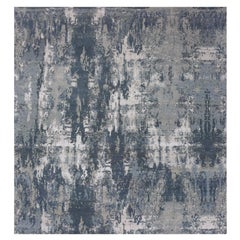 Grotto Blue Abstract Design Silk and Wool Hand Knotted Square Rug 11'11" x 12'0"