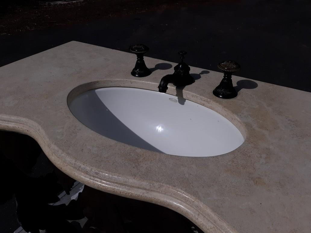 Grotto Design Iron, Marble and Bronze Bathroom Sink with THG Paris Faucet For Sale 1