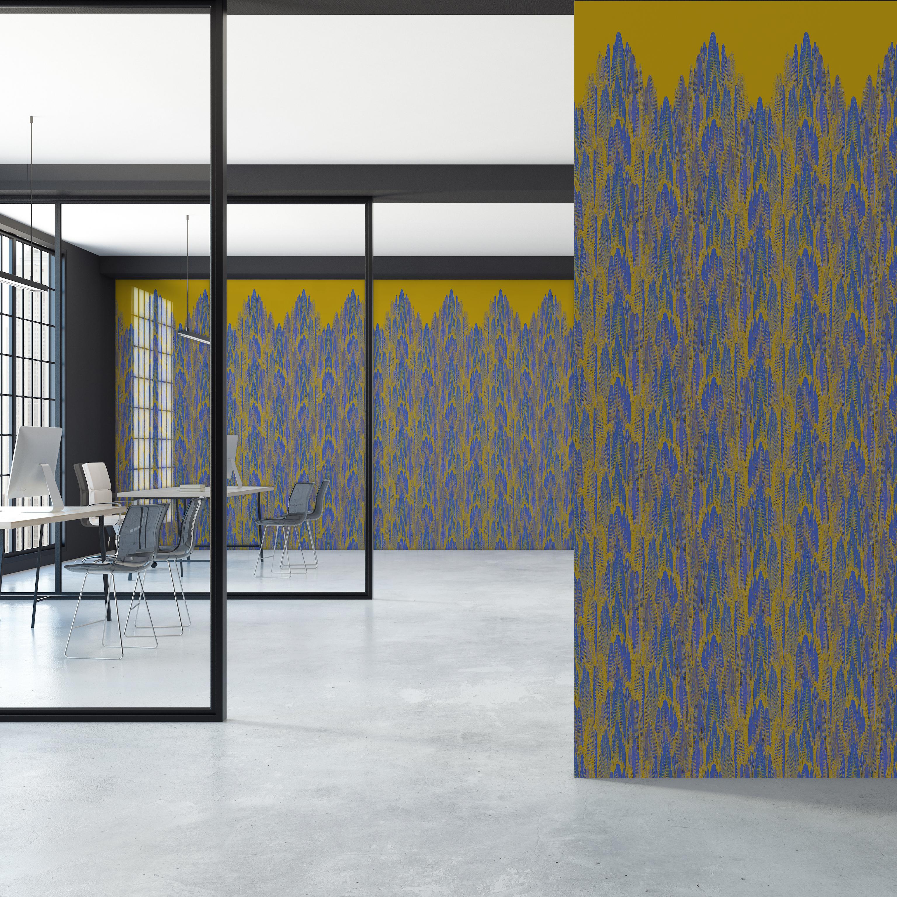 Contemporary Art Deco Inspired Blue & Yellow Wallpaper Panels: Grotto Majorelle For Sale