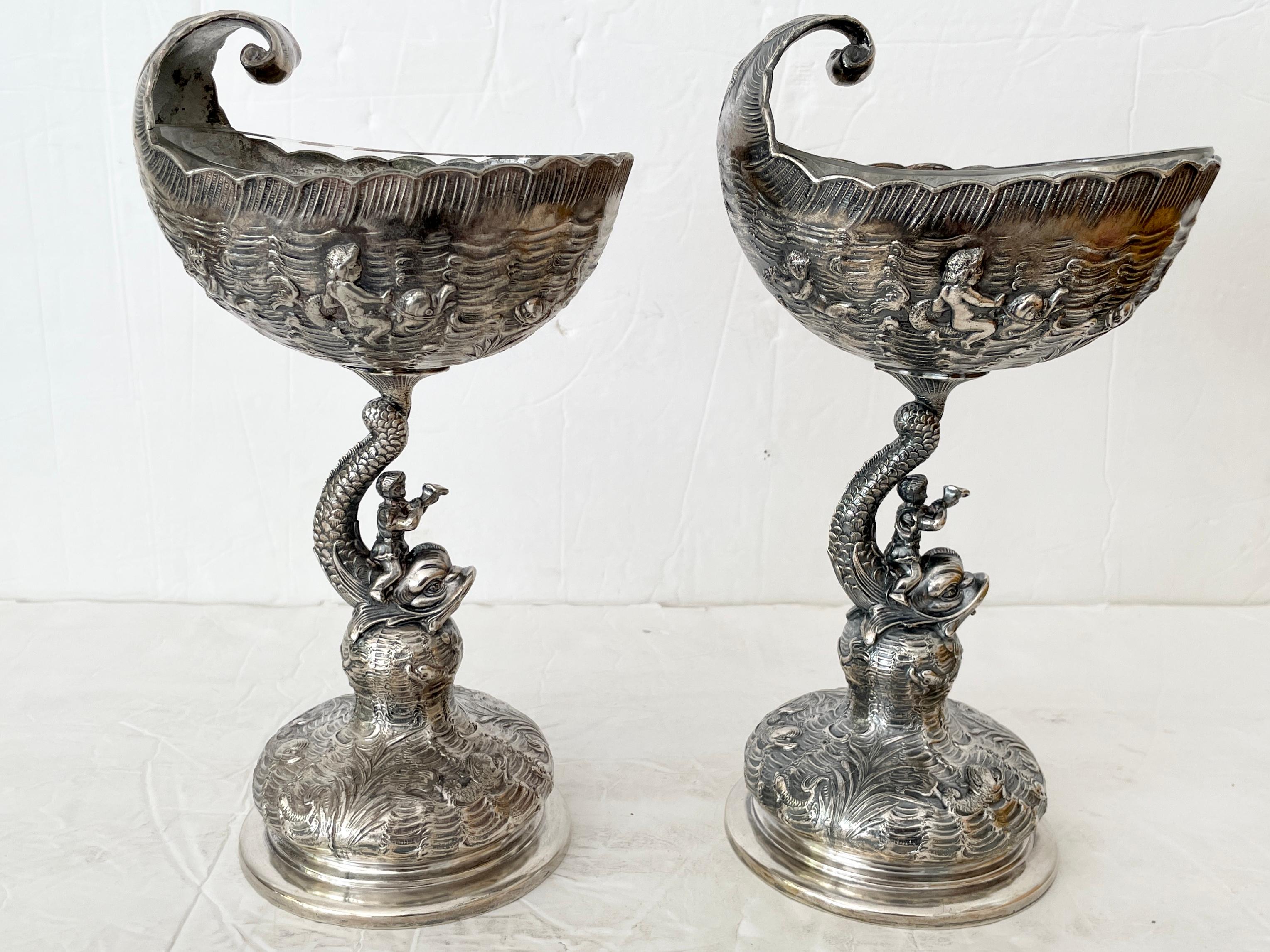 Italian Grotto Metal Footed Dish, a Pair For Sale