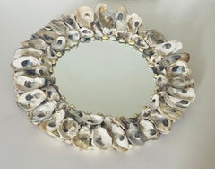 Grotto Style Round Wall Mirror with Oyster Shell, USA, 1970s