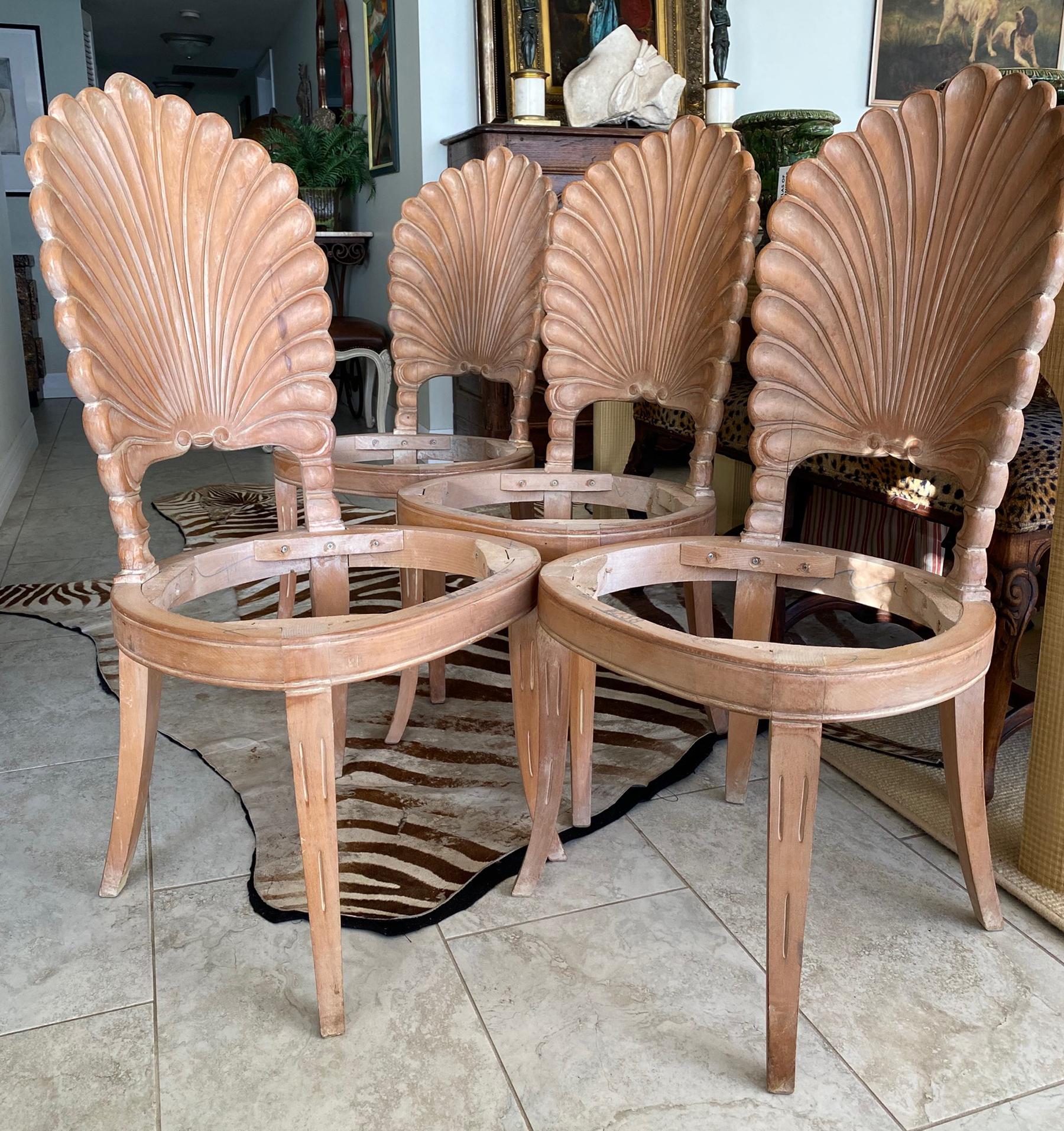 Hollywood Regency Grotto Shell Back Dining Chairs set of Four