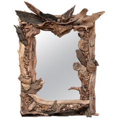 Miroir en bois flotté français de style Grotto