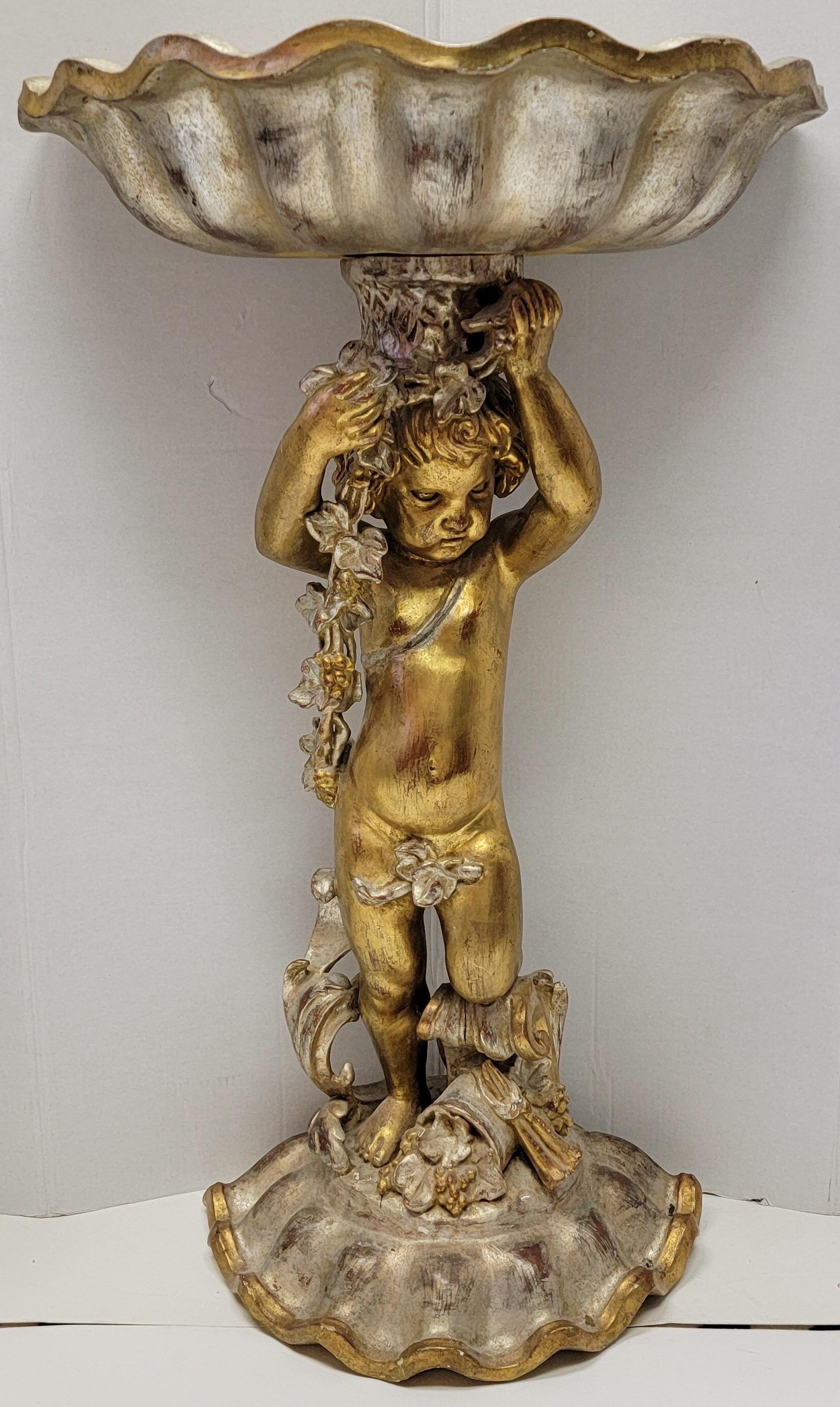 20th Century Grotto Style Italian Giltwood Carved Putti and Shell Form Jardiniere For Sale