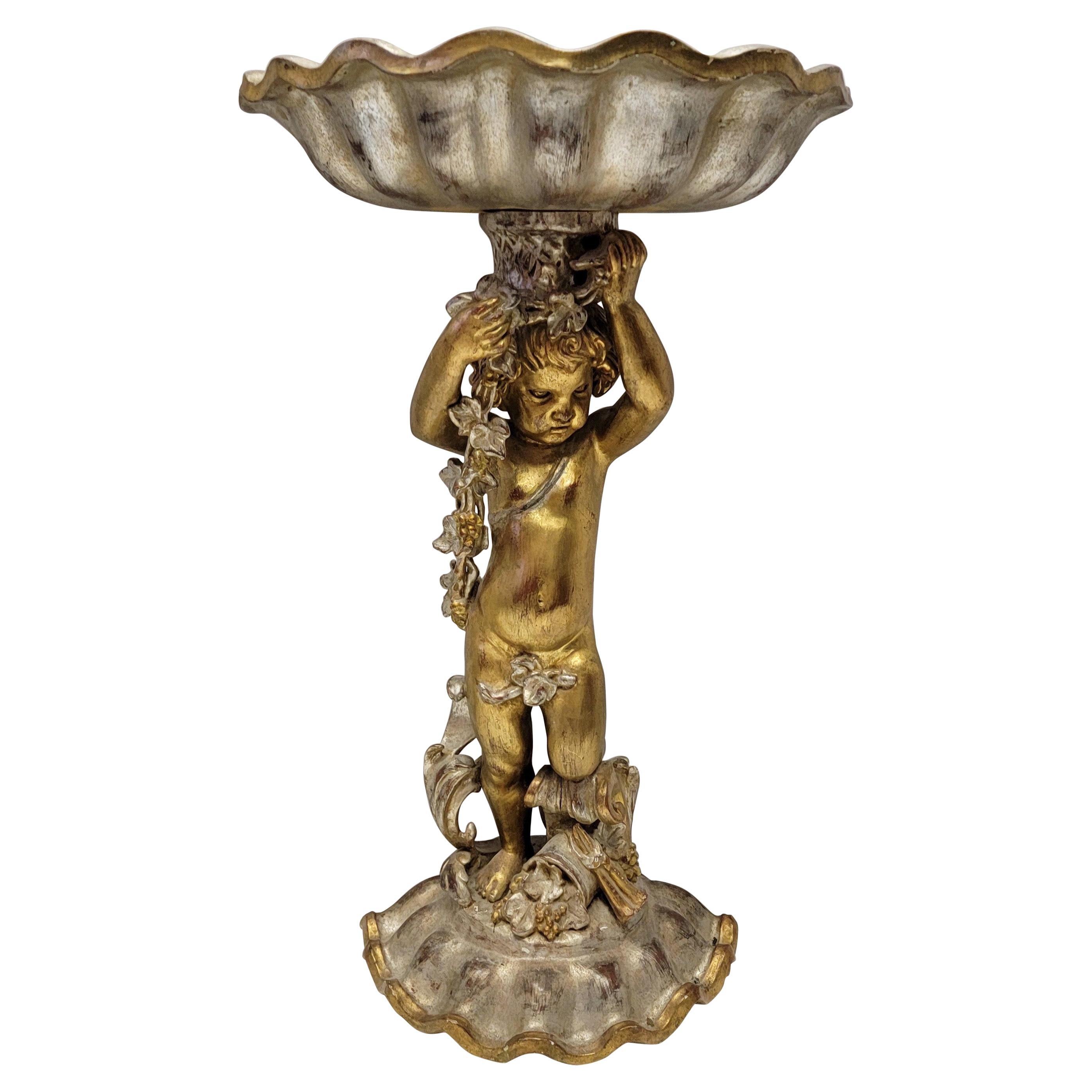 Grotto Style Italian Giltwood Carved Putti and Shell Form Jardiniere For Sale