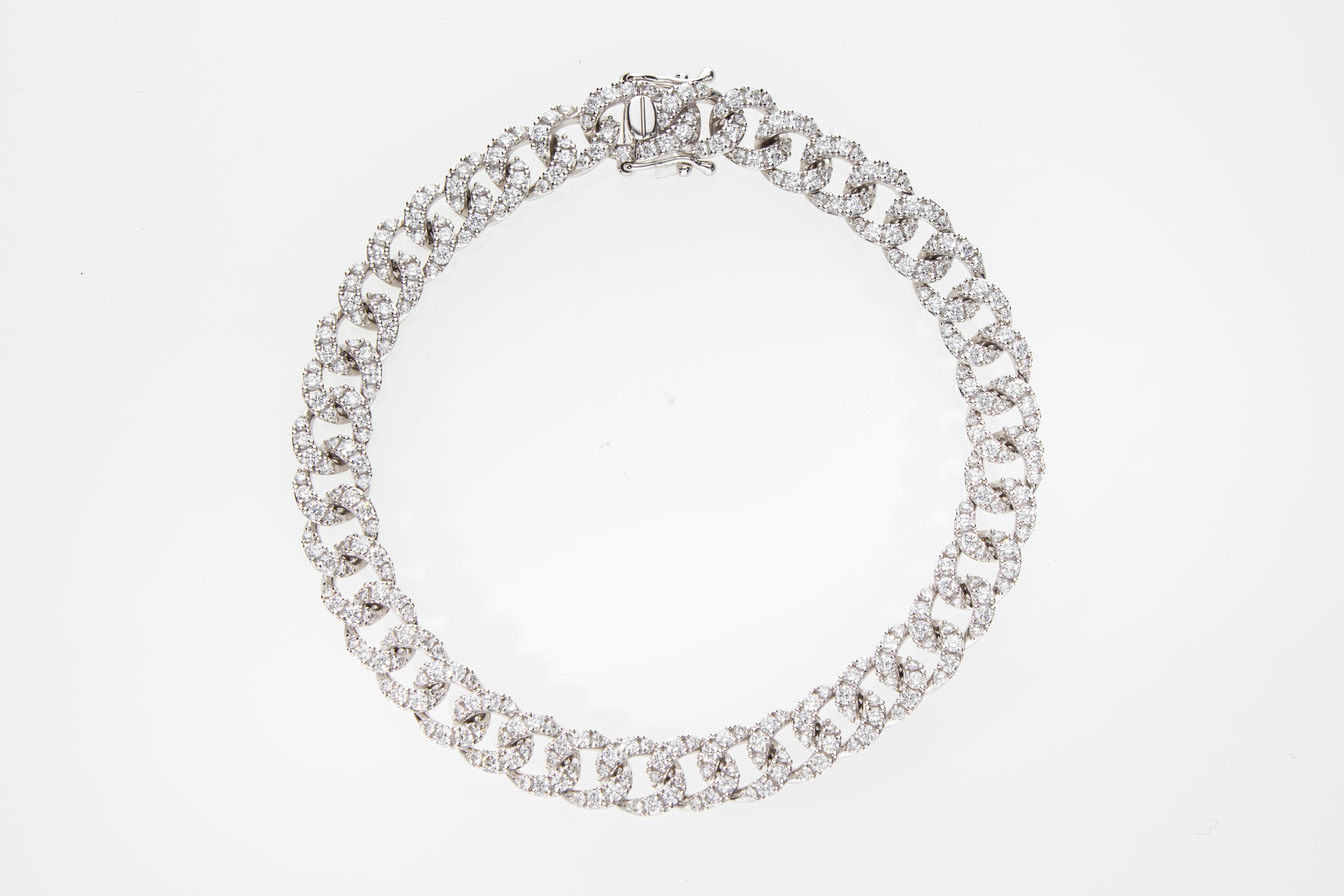 Modern Groumette Bracelet with Ct 3.35 of Diamonds, 18 Kt White Gold For Sale