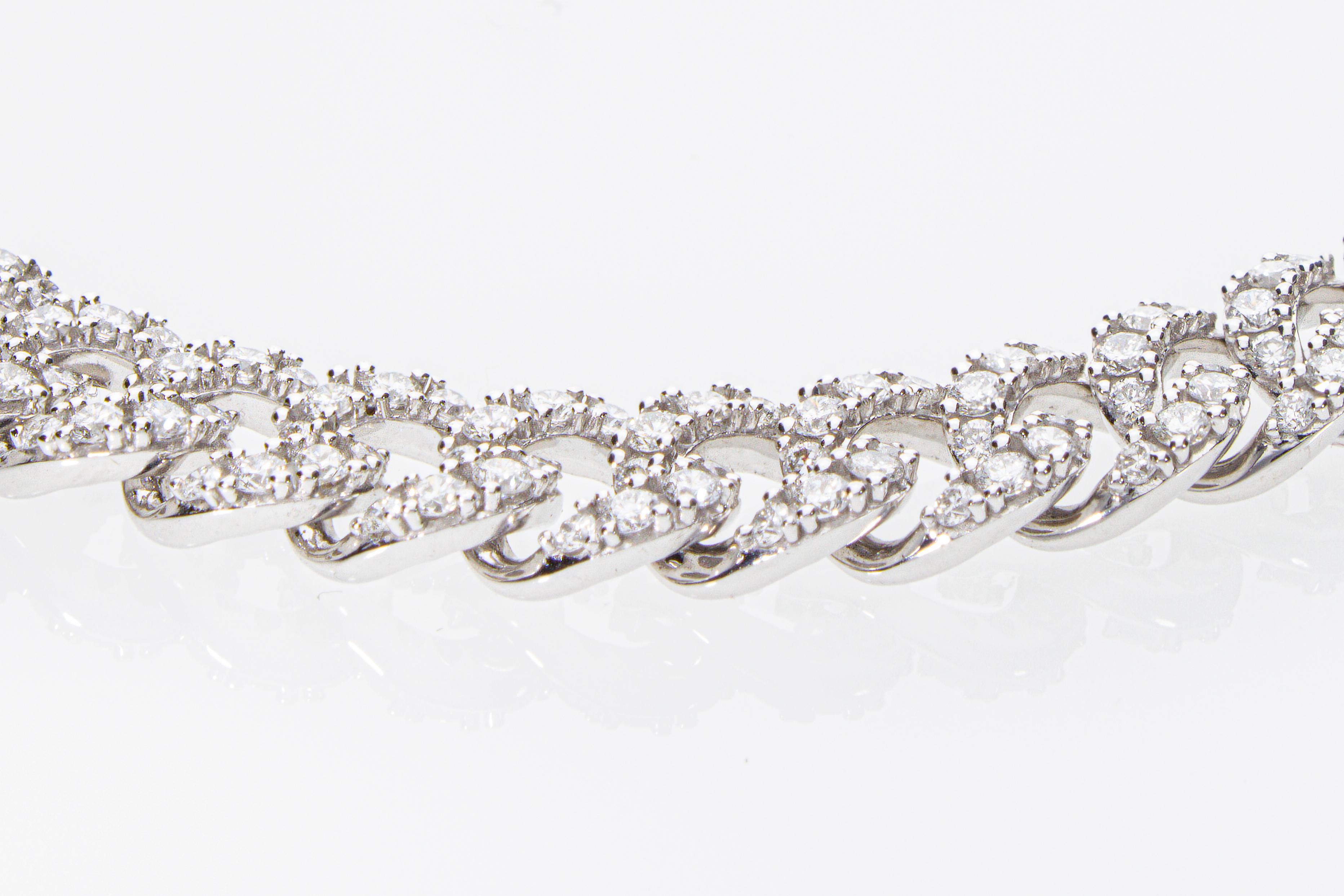 Groumette Bracelet with Ct 3.35 of Diamonds, 18 Kt White Gold For Sale 2