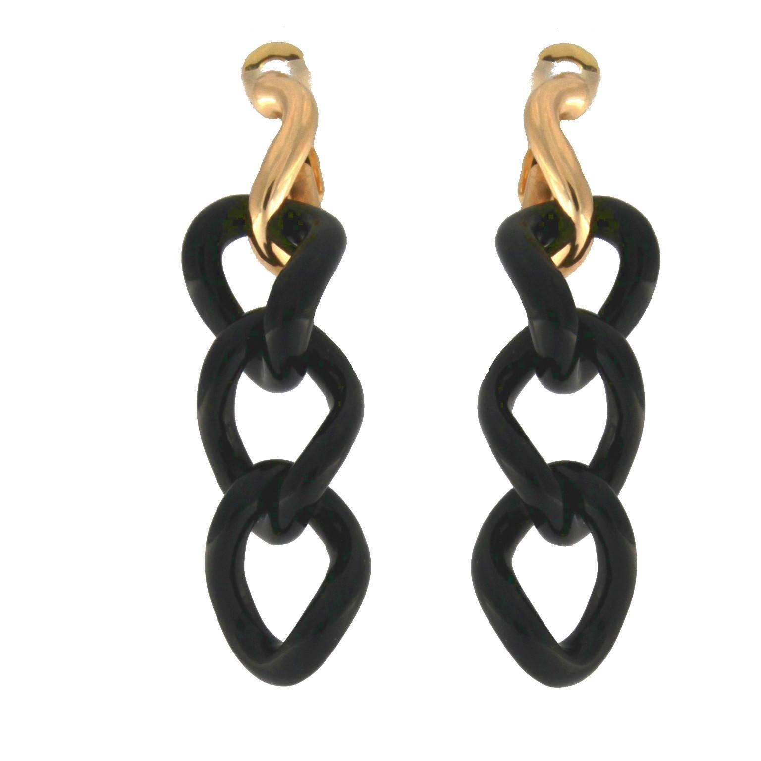 Groumette earrings in rose gold and black onyx. 
Essential and refined Design for this pair of earrings made entirely by hand.
The total weight of gold is GR 11.30
The weight of Onyx is GR 8.40
Stamp 10 MI 750
