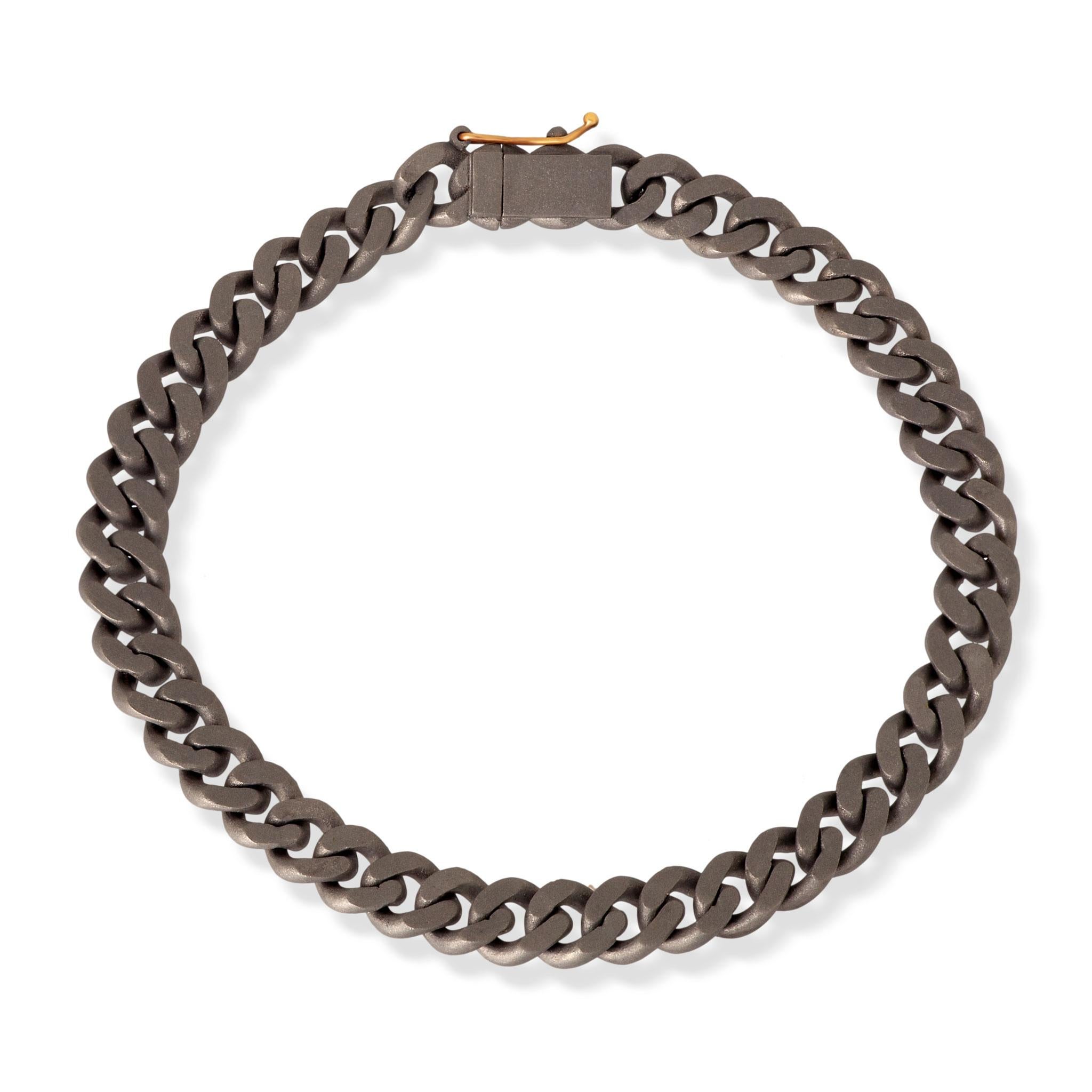 Modern Groumette Line Men's Bracelet in Titanium, Brown Diamonds For Sale