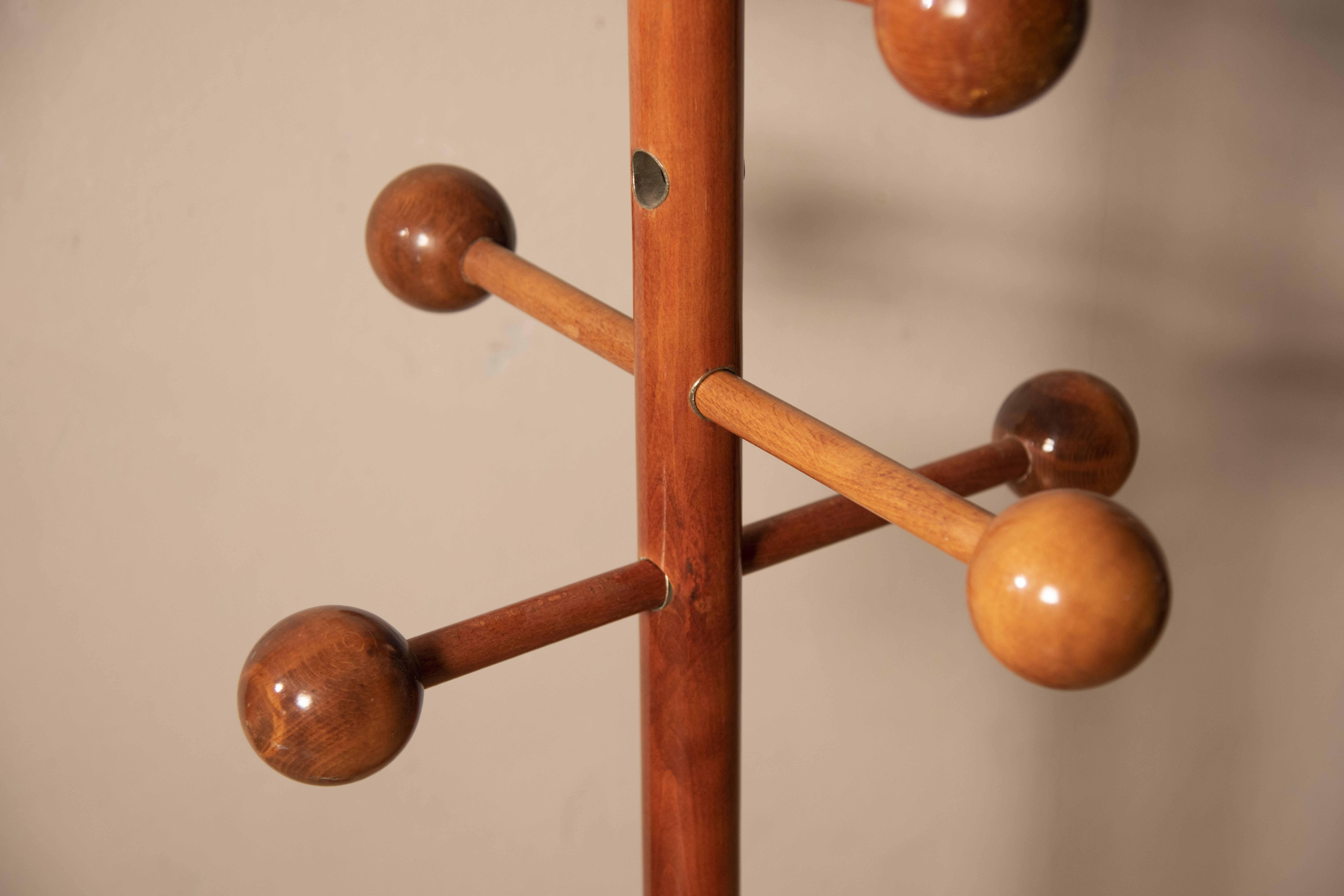 Wood Ground Ceiling Hanger with spherical elements walnut wood 1970s For Sale
