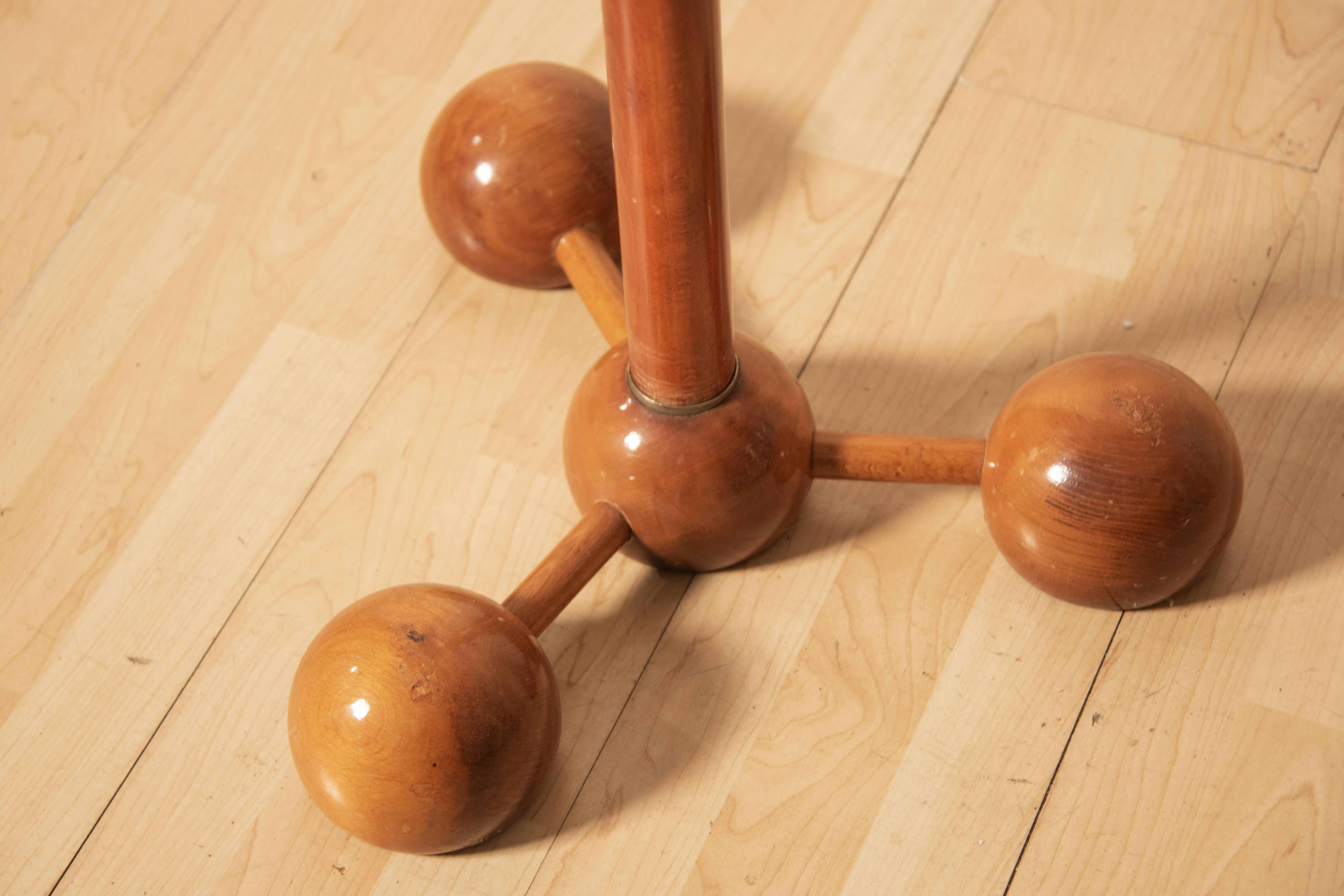 Ground Ceiling Hanger with spherical elements walnut wood 1970s For Sale 5