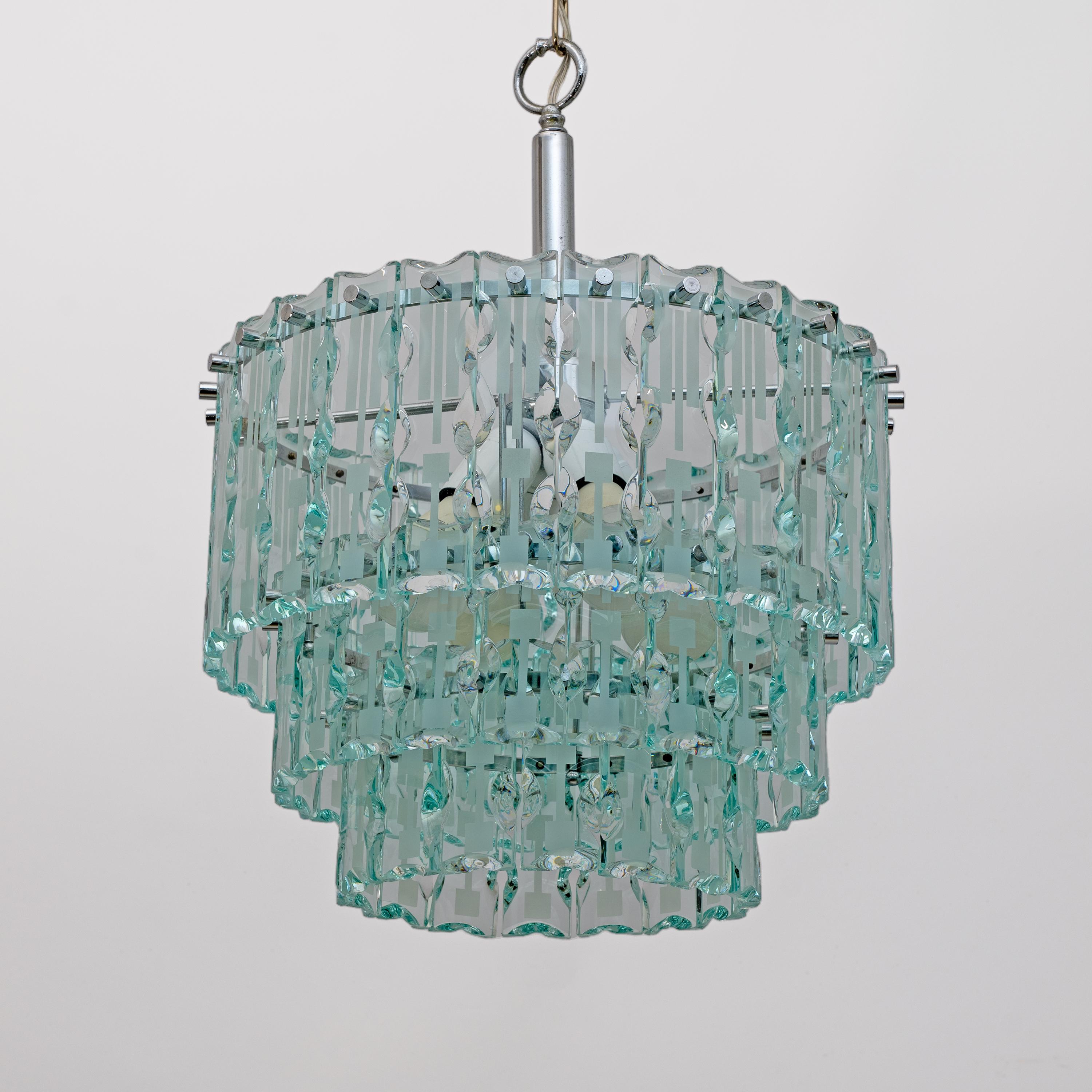 Laiton Lustre en cristal de sol par Cristal Art, Italie, 1970 en vente
