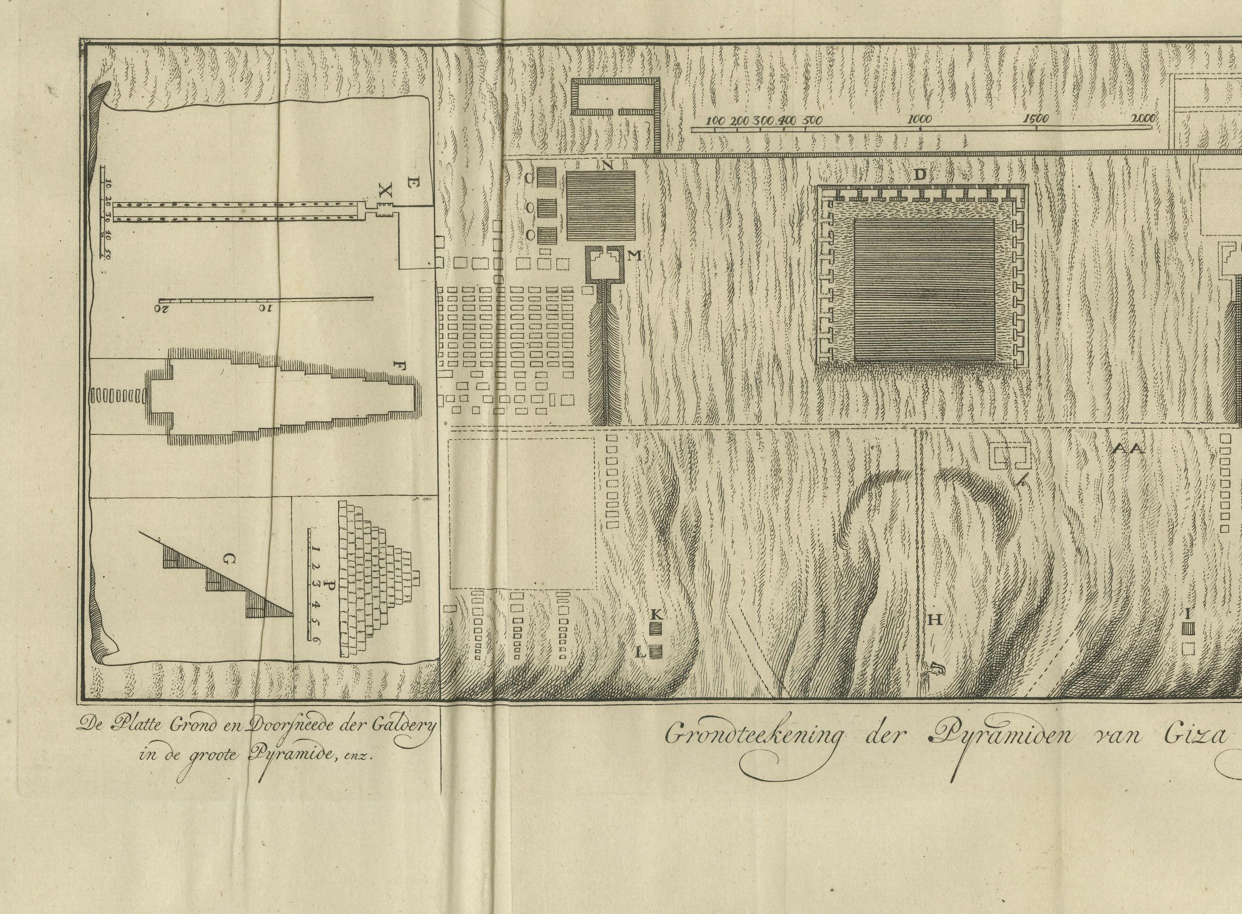 Pianta delle Piramidi di Giza vicino al Cairo - Antico Egitto, 1710 ca. In condizioni buone in vendita a Langweer, NL