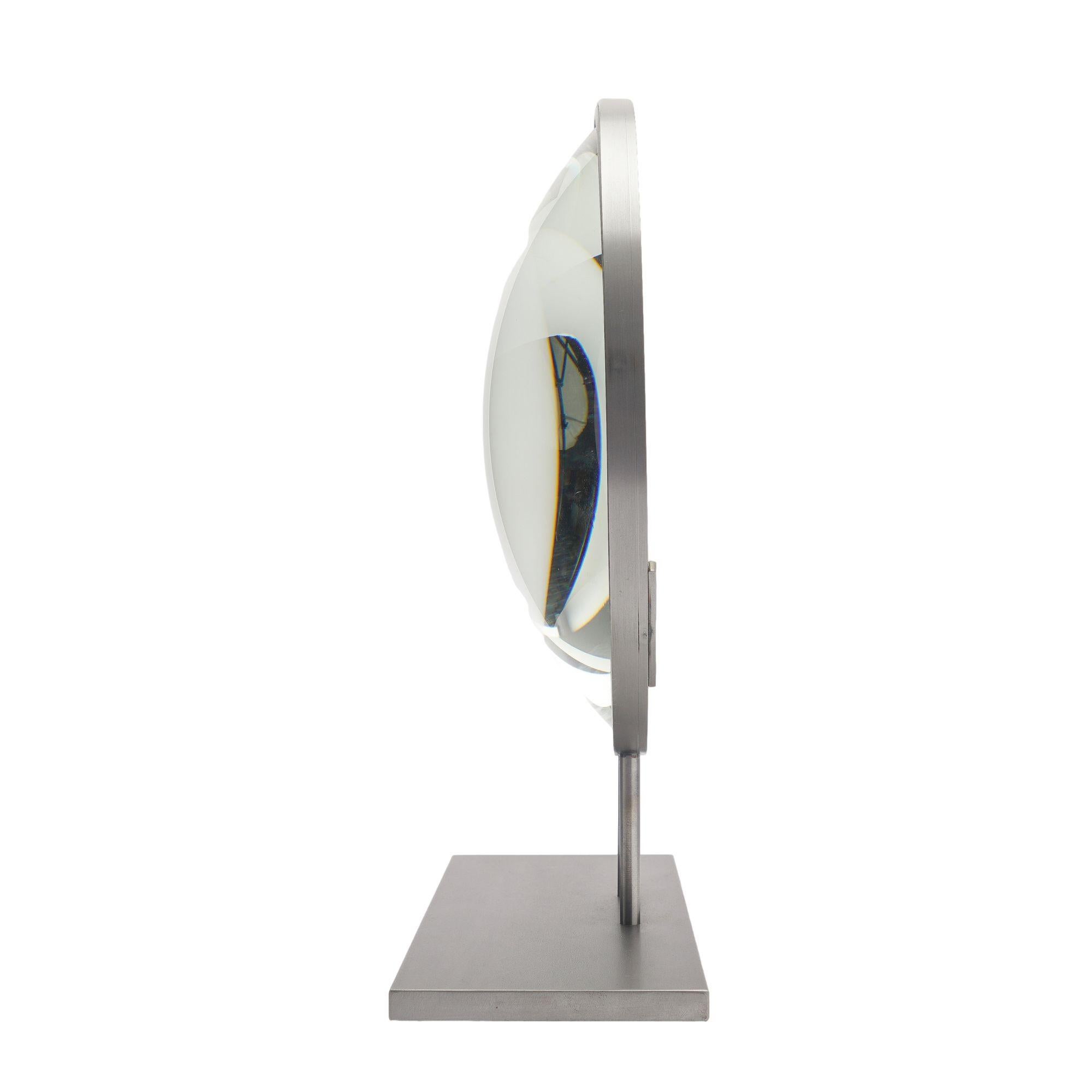 American Ground & Polished Convex Glass Lens Mounted On A Custom Stand For Sale