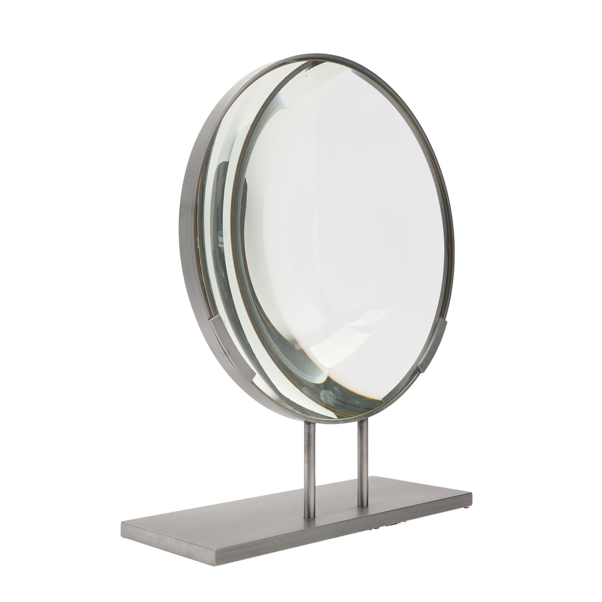 Ground & Polished Convex Glass Lens Mounted On A Custom Stand In Excellent Condition For Sale In Kenilworth, IL