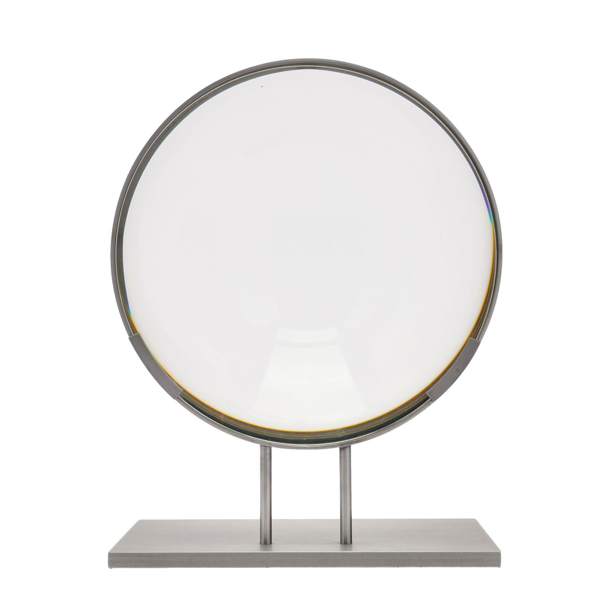 20th Century Ground & Polished Convex Glass Lens Mounted On A Custom Stand For Sale