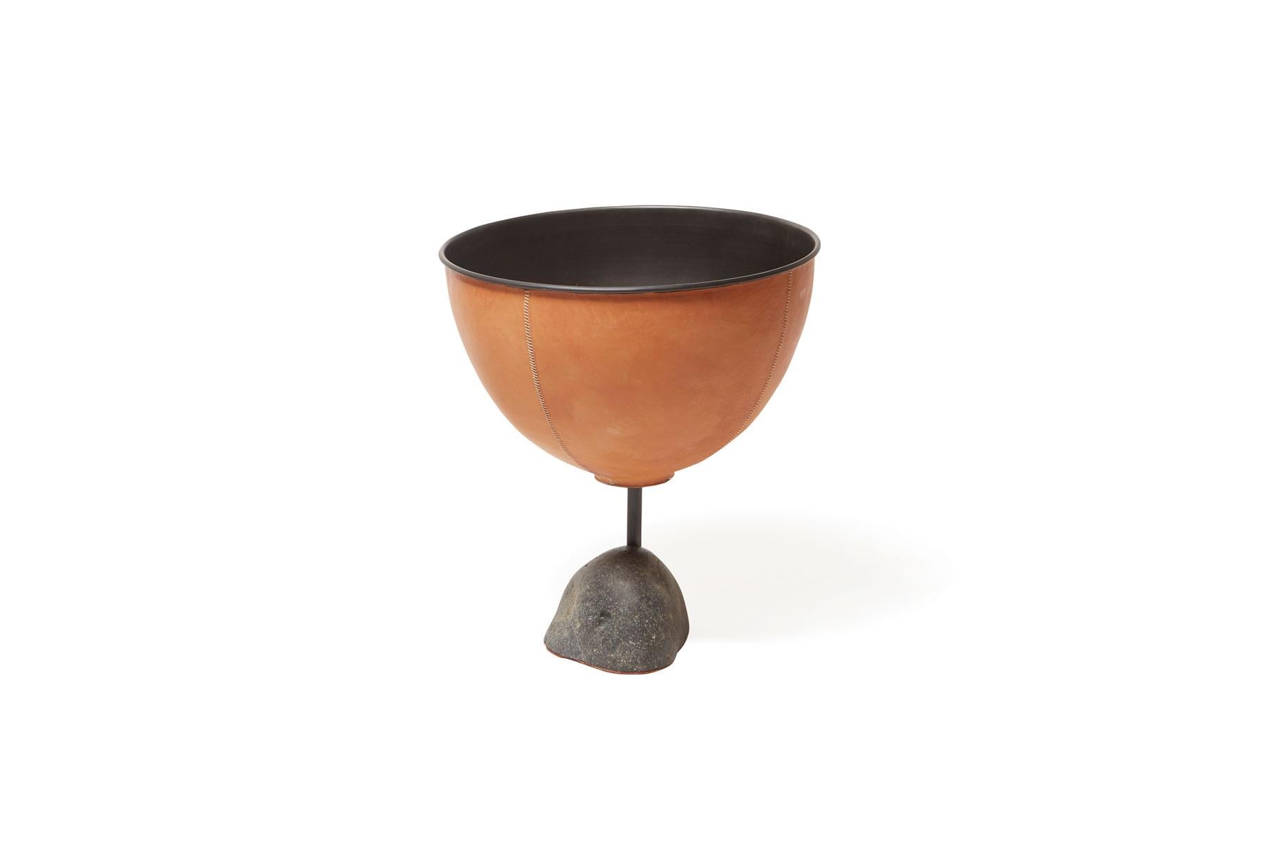 Modern Grounded Collection Leather-Wrapped Planter For Sale