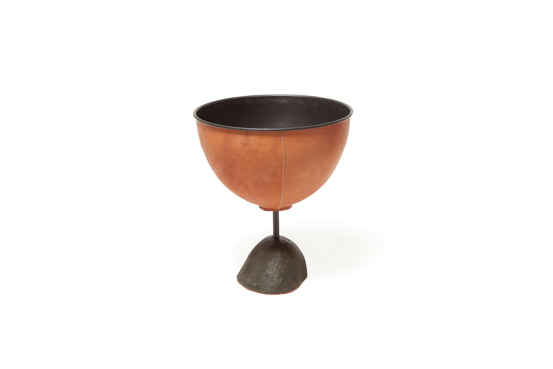 American Grounded Collection Leather-Wrapped Planter For Sale
