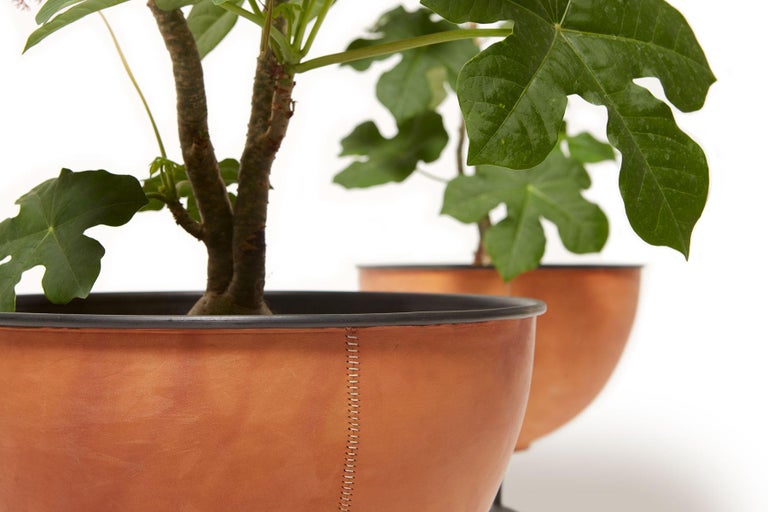 Grounded Collection Leather-Wrapped Planter