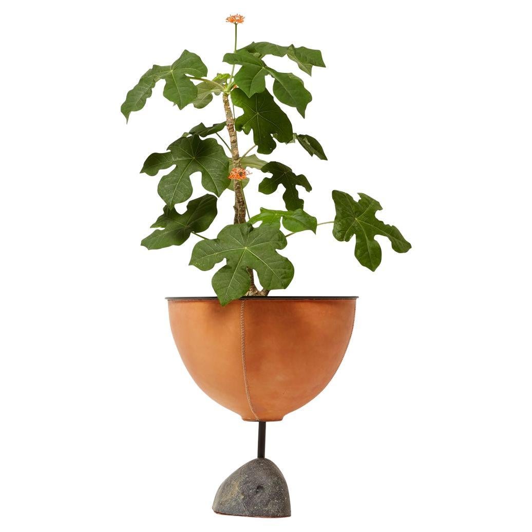 Grounded Collection Leather-Wrapped Planter