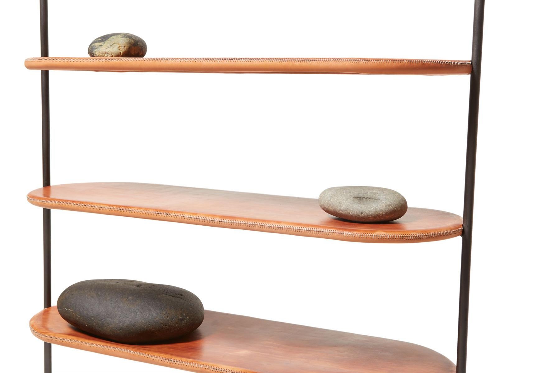Modern Grounded Collection Leather-Wrapped Shelf For Sale