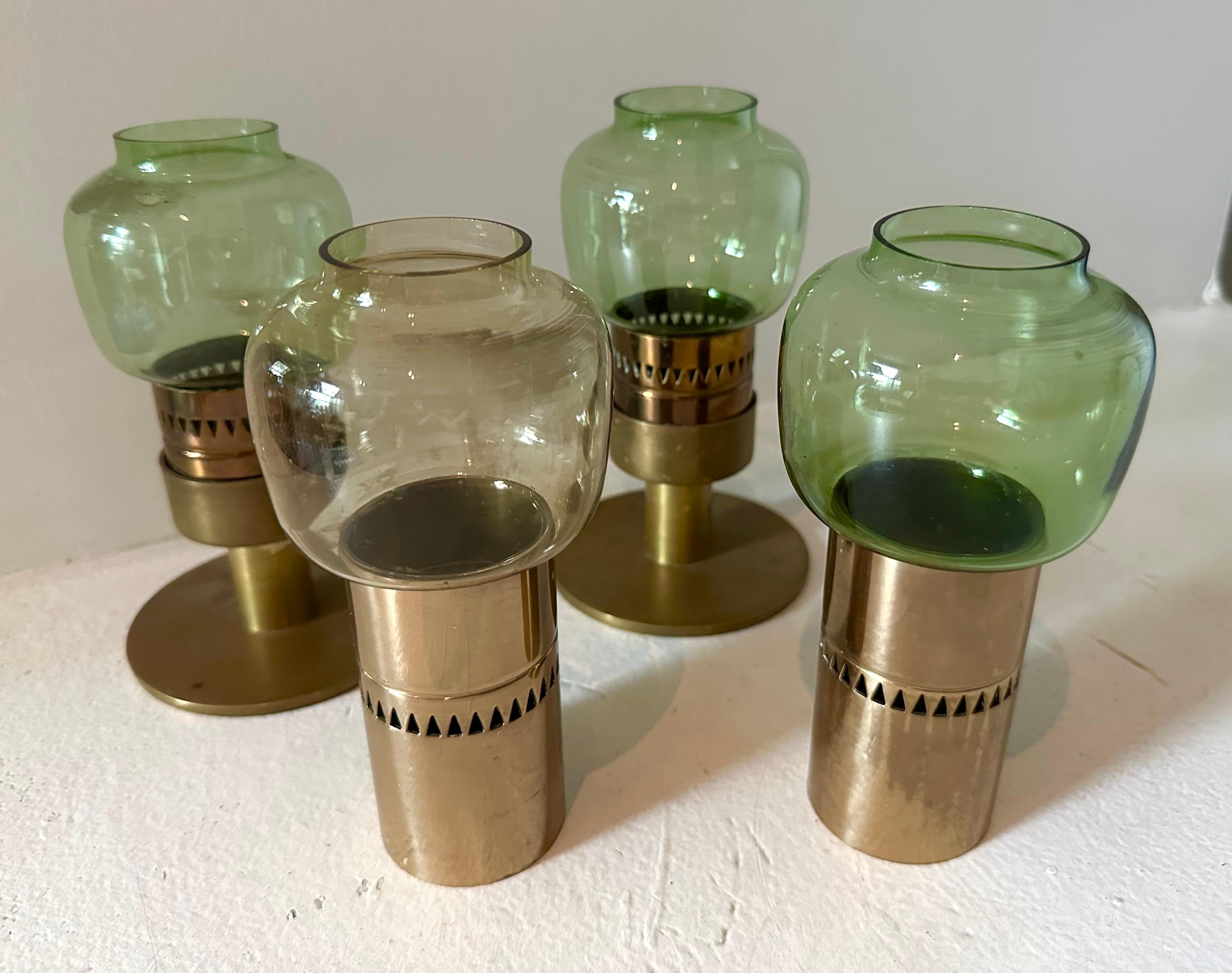 Mid-Century Modern Group (4) Hans-Agne Jakobsson Brass and Glass Candlestick Votives For Sale