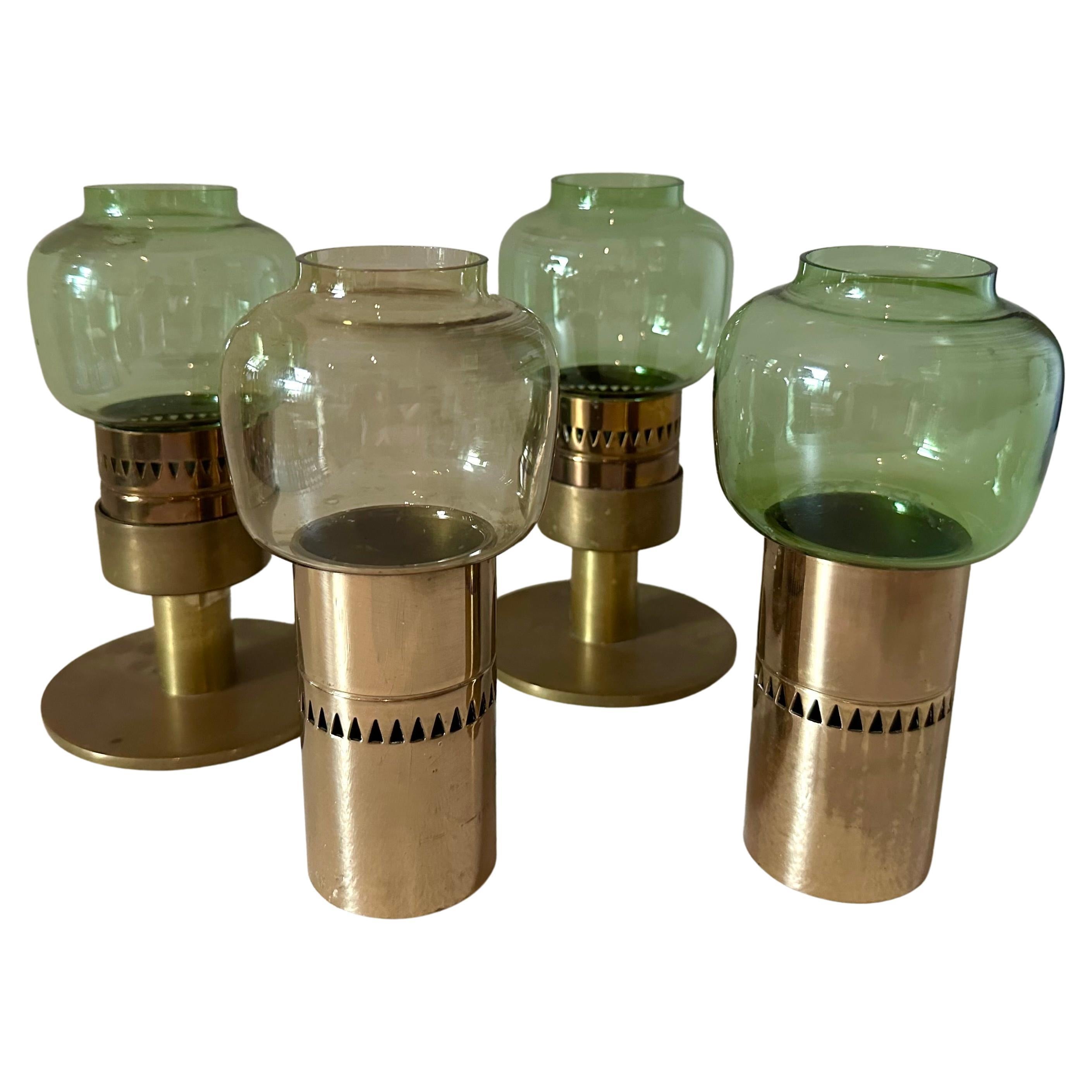 Group (4) Hans-Agne Jakobsson Brass and Glass Candlestick Votives For Sale