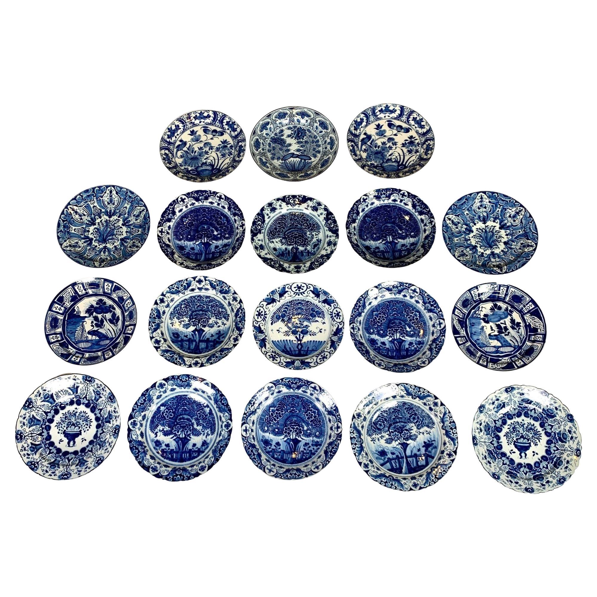 Group Blue and White Delft Chargers 18 Pieces Netherlands, Circa 1760-1780