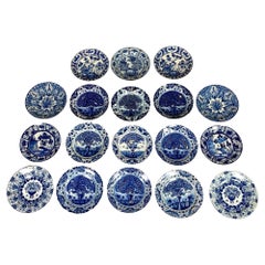 Antique Group Blue and White Delft Chargers 18 Pieces Netherlands, Circa 1760-1780