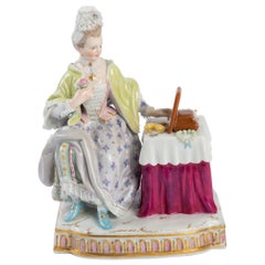 Group in Saxon Porcelain, an Elegant in Front of Her Mirror Antique Group in Saxon Porcelain, an Elegant in Front of Her Mirror