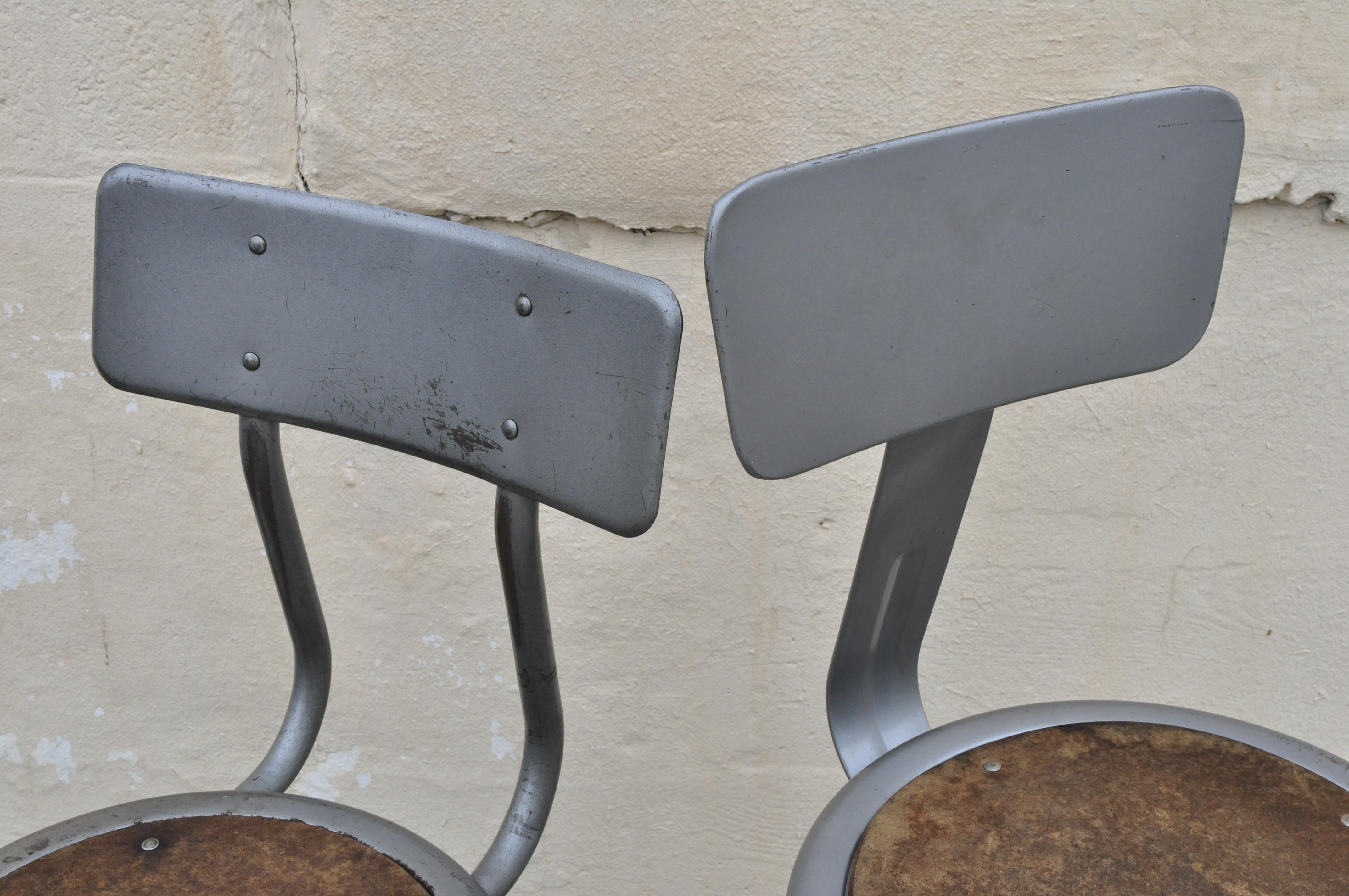 Group Lot of Six Vintage Industrial Steel Metal Drafting Work Stools Chairs For Sale 1