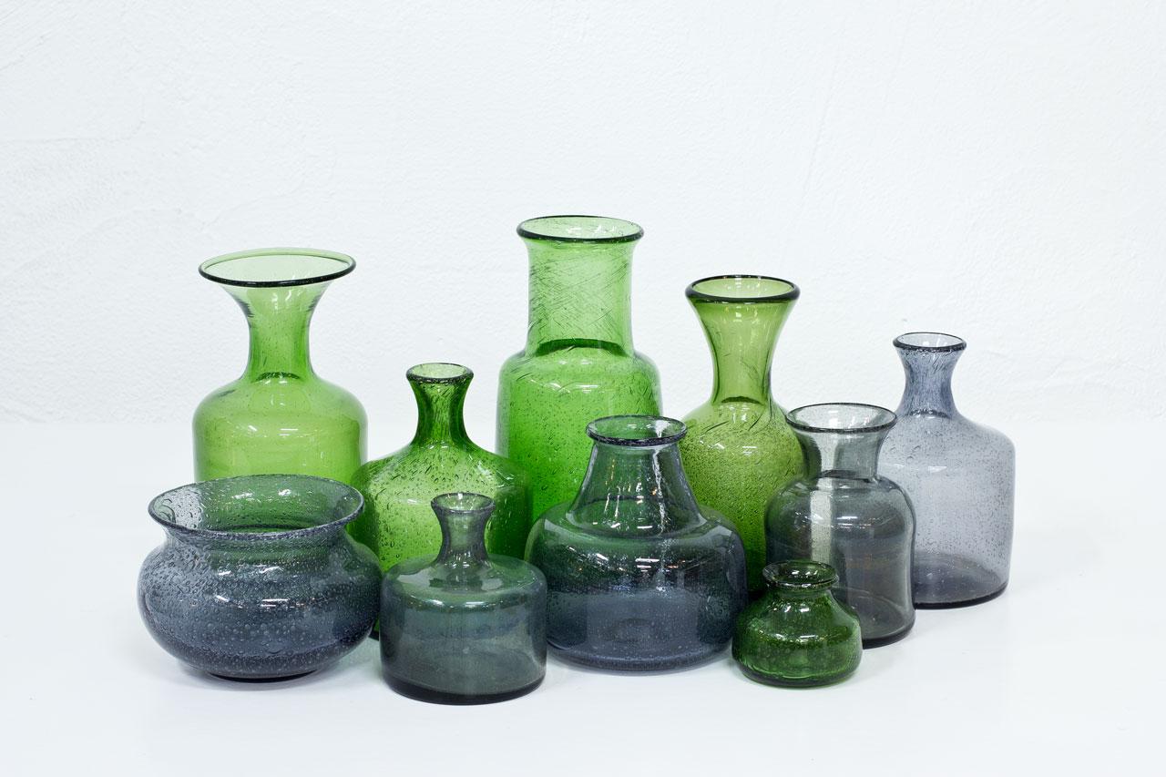 Swedish Group of 10 Glass Vases by Erik Höglund, Sweden, 1950s