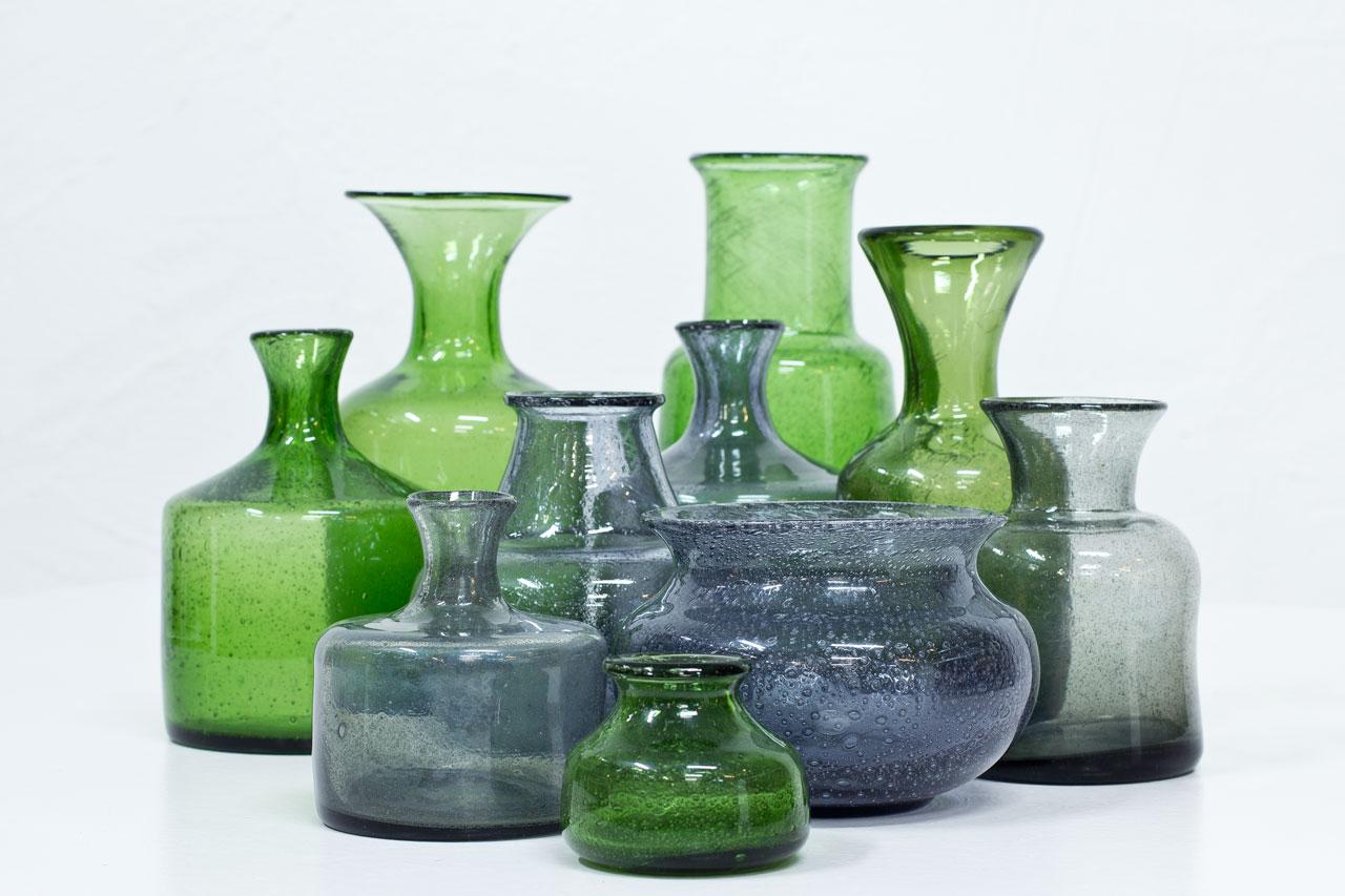 Scandinavian Modern Group of 10 Swedish Glass Vases by Erik Höglund