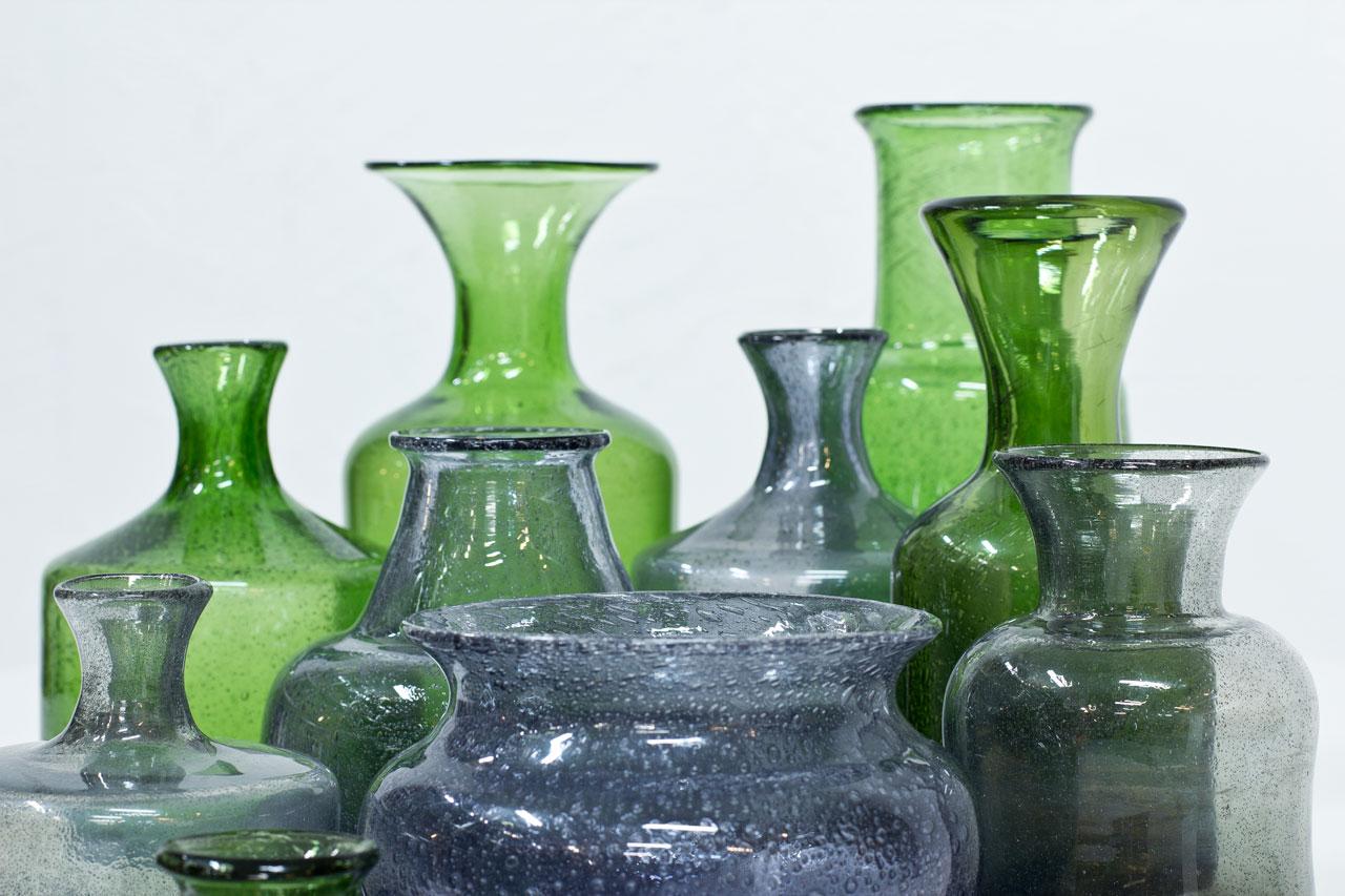 Mid-20th Century Group of 10 Swedish Glass Vases by Erik Höglund