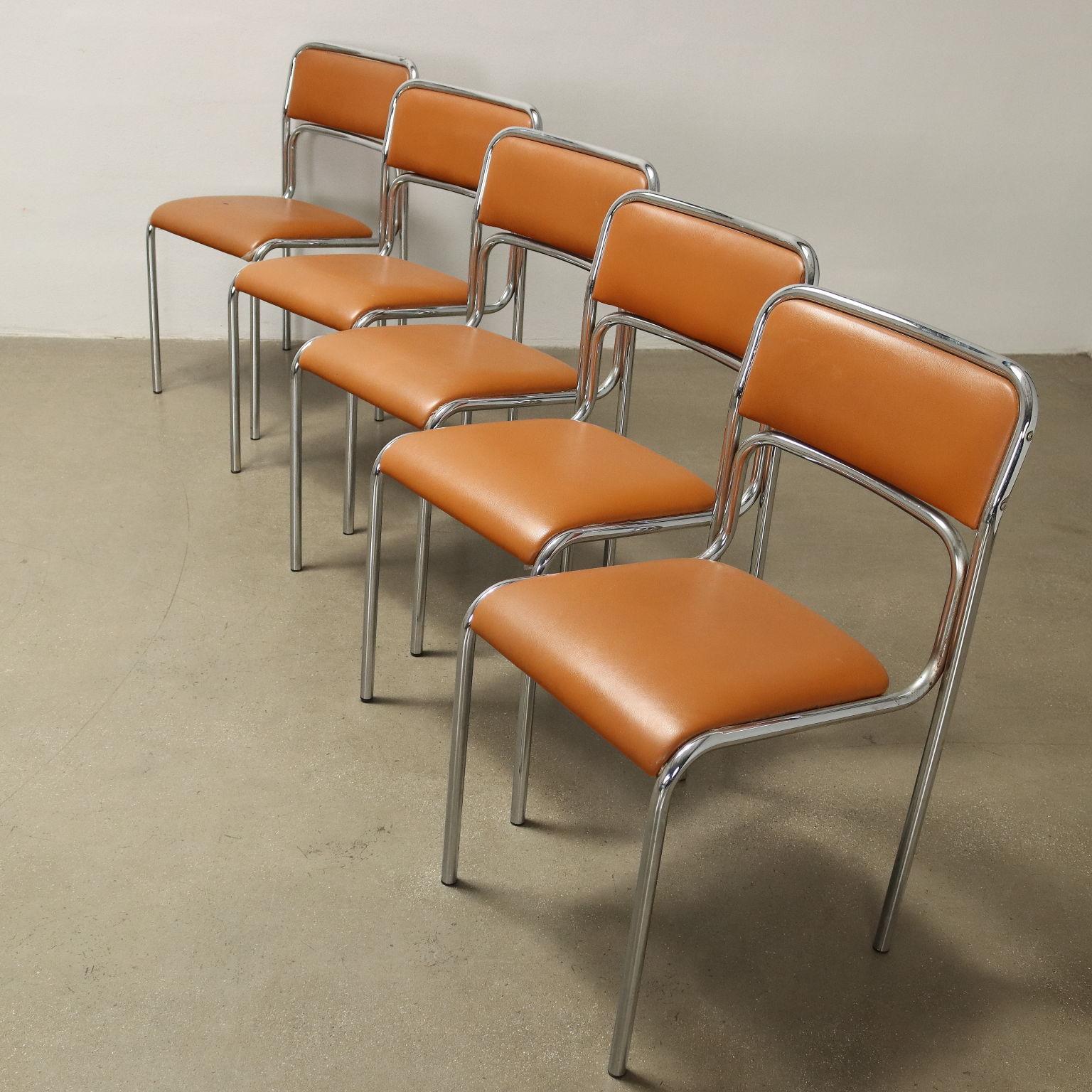 Italian Group of 11 Chairs Leatherette Italy, 1970s