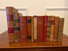 Group of 12 Antique Leather and Marbled Bound Books, 19th Century