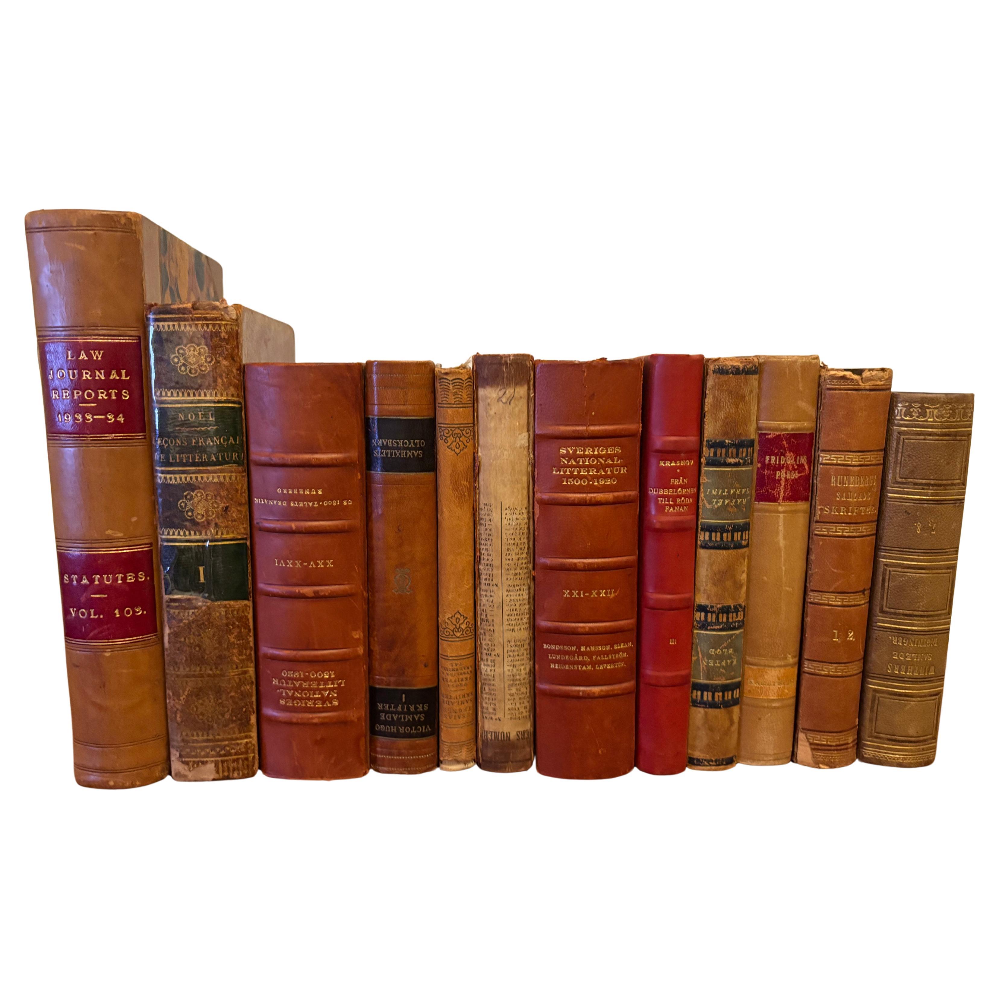 Group of 12 Antique Leather and Marbled Bound Books, 19th Century