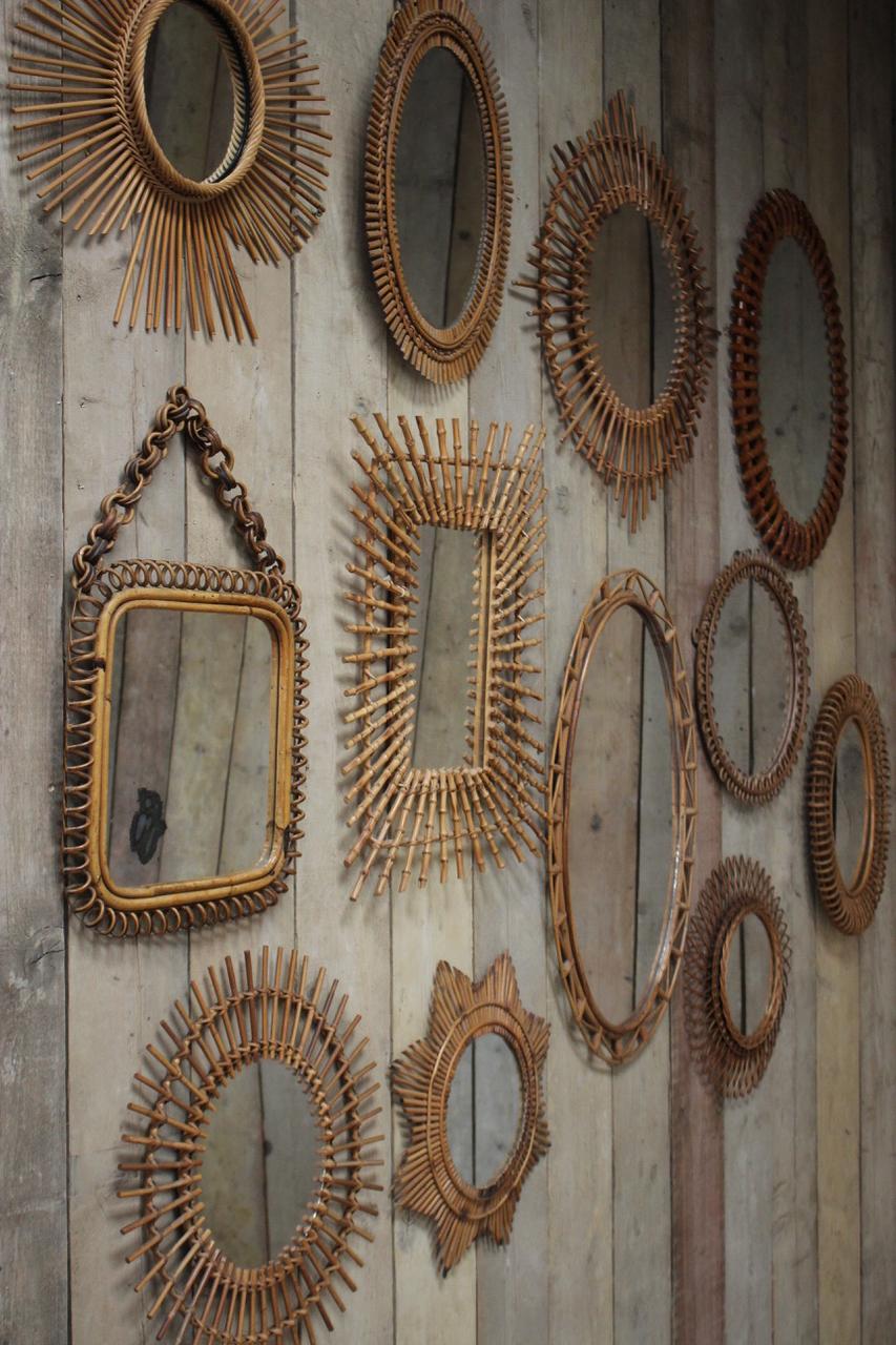 A very stylish collection of 12 continental cane mirrors that will make a statement in most walls, circa 1950s- 1960s.