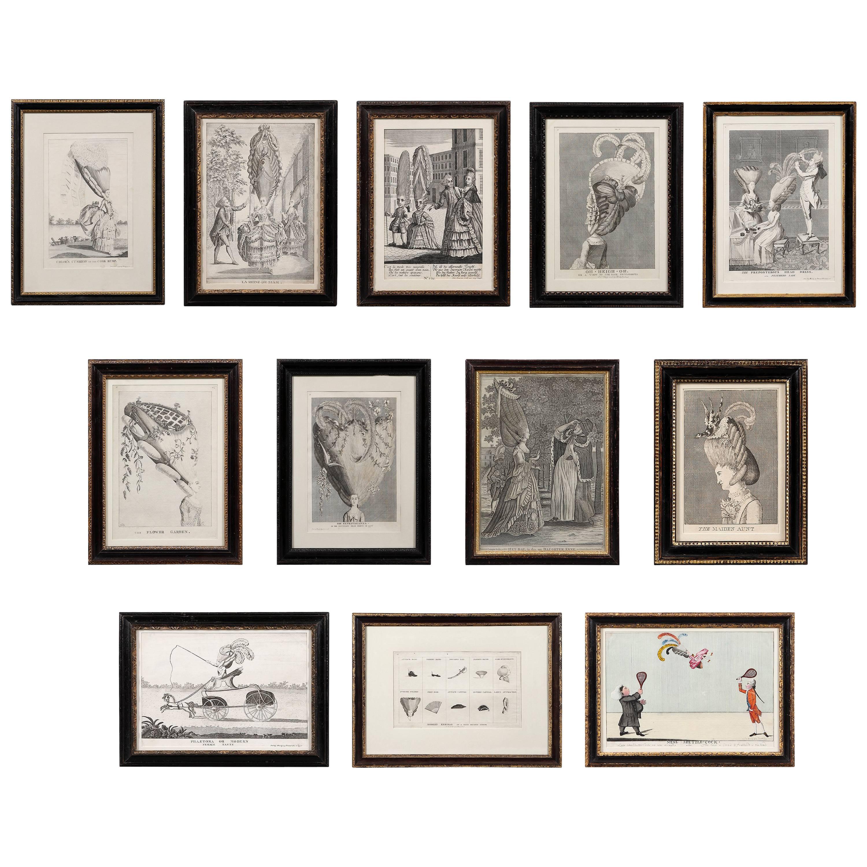 Group of 12 Late 18th Century Satirical Prints of Women and Their Wigs For Sale