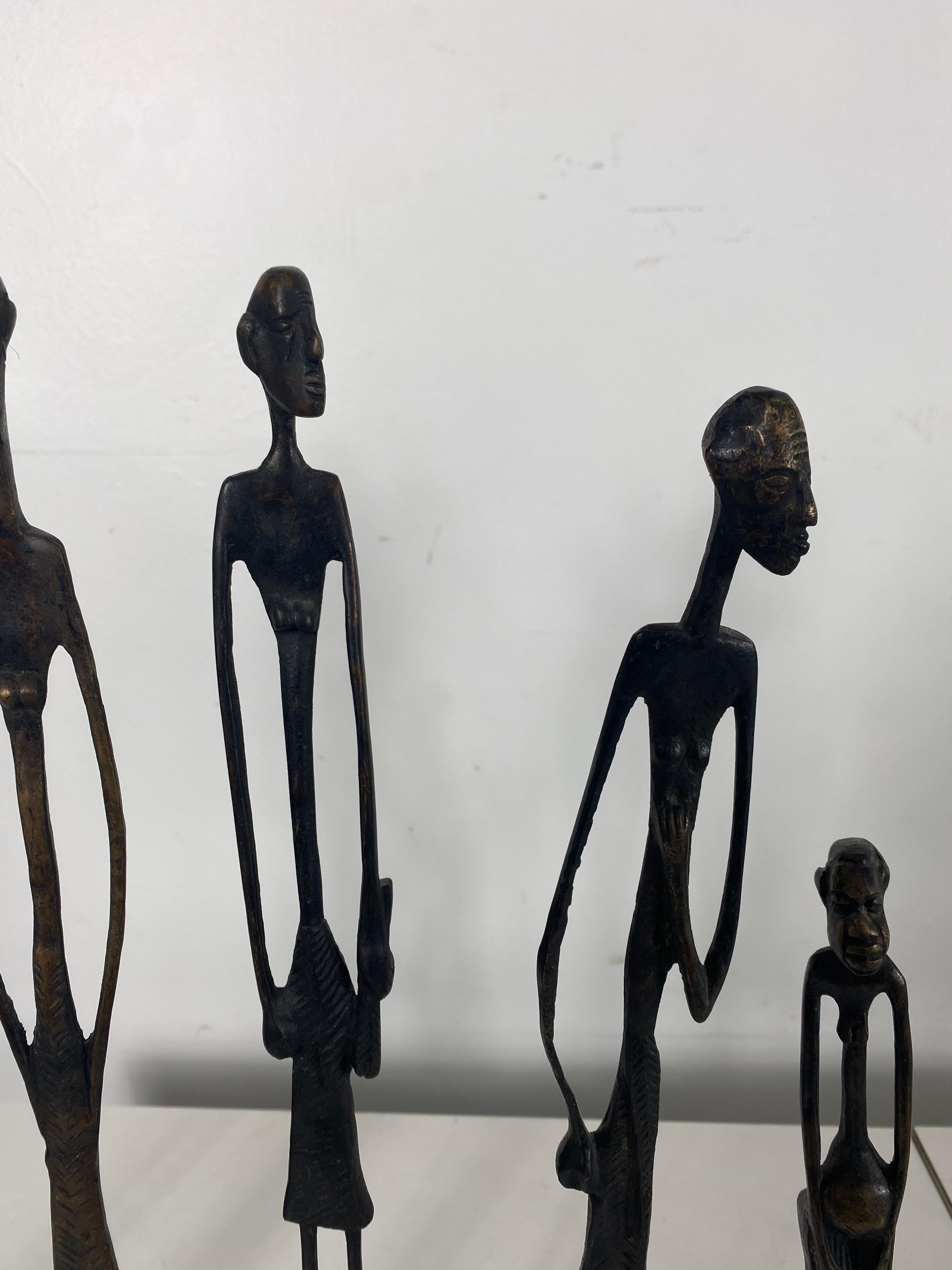 Tribal Group of 13 African Bronze 'Brass' Stylized Figures, Figural Sculptures