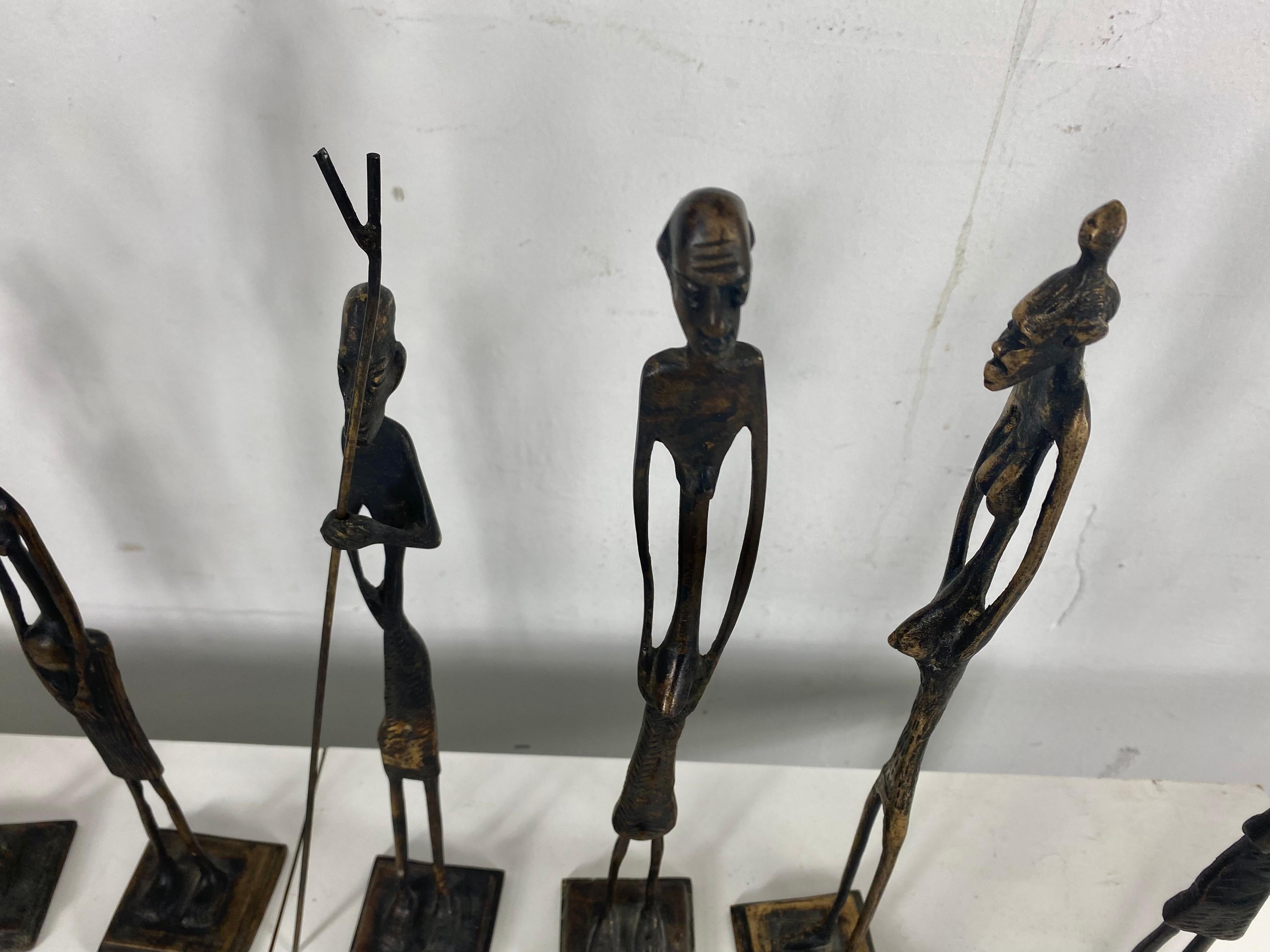 Group of 13 African Bronze 'Brass' Stylized Figures, Figural Sculptures 1