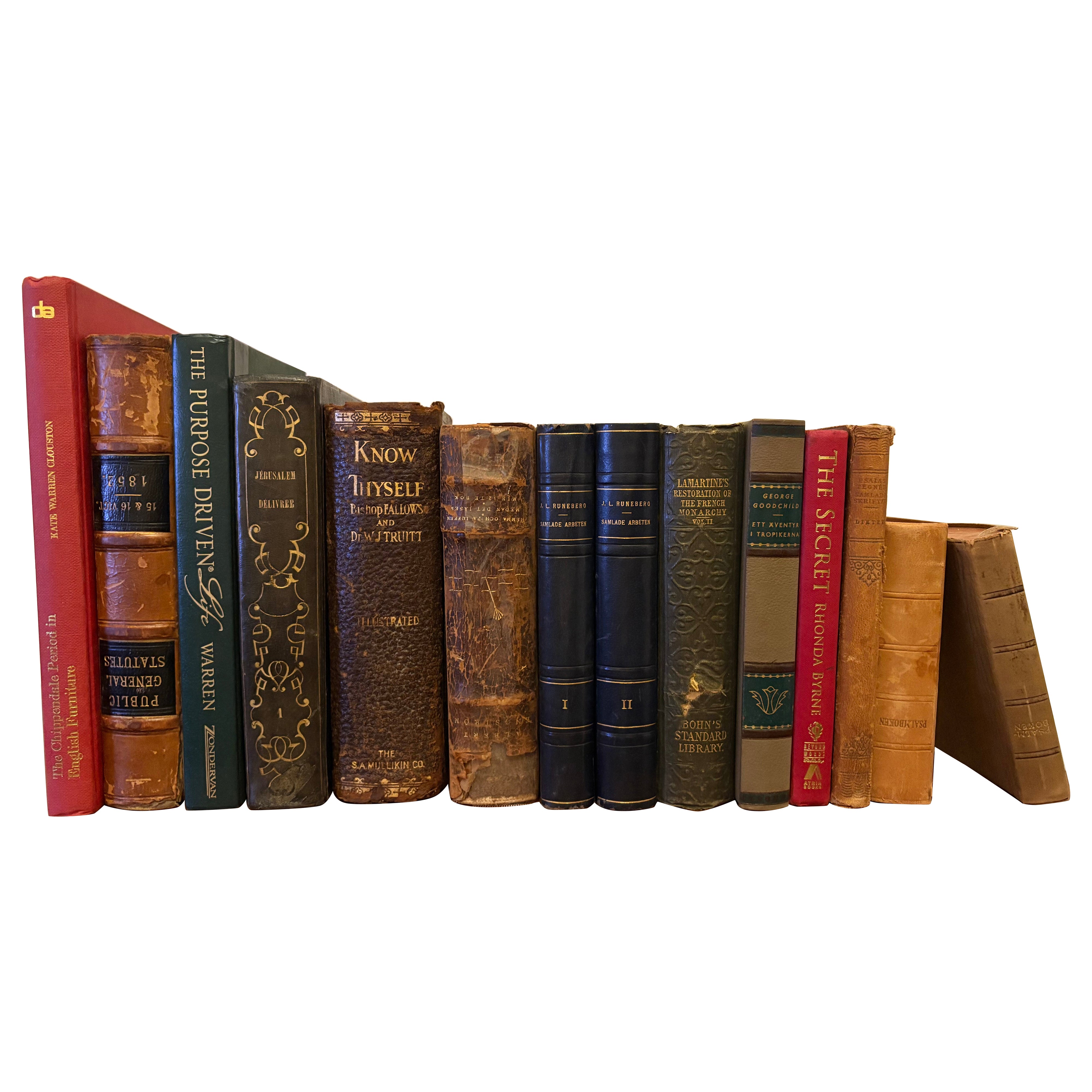 Group of 14 Antique Leather Bound Books, 19th Century For Sale