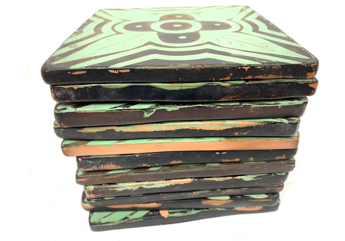 Group of 17 Signed Arts and Crafts Style Peruvian Tiles en vente 3