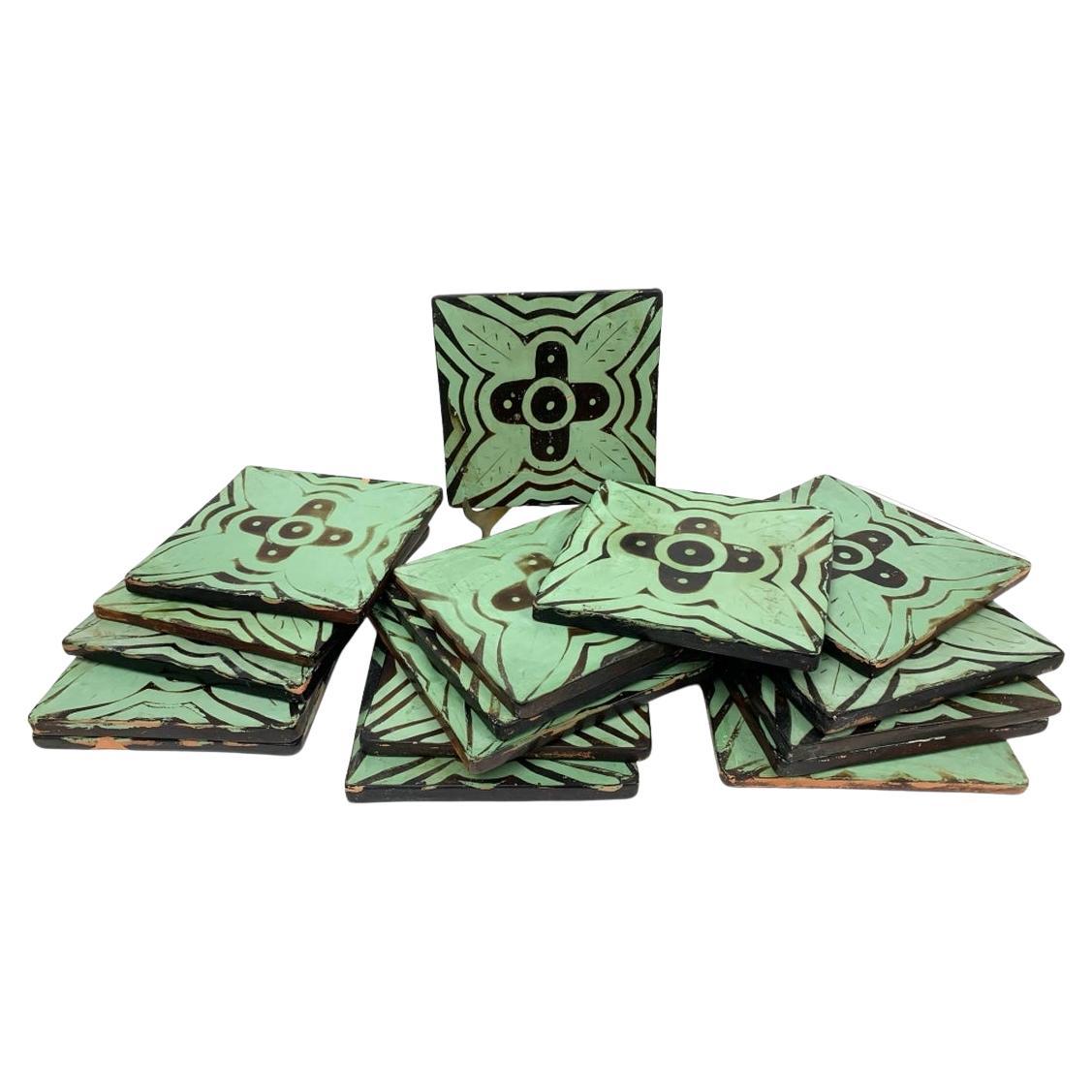 Group of 17 Signed Arts and Crafts Style Peruvian Tiles en vente