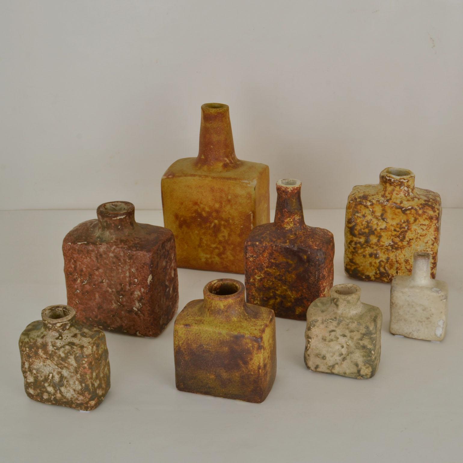 Dutch Group of 1960's Square Studio Ceramic Vases in Ocher and Earth Tones For Sale