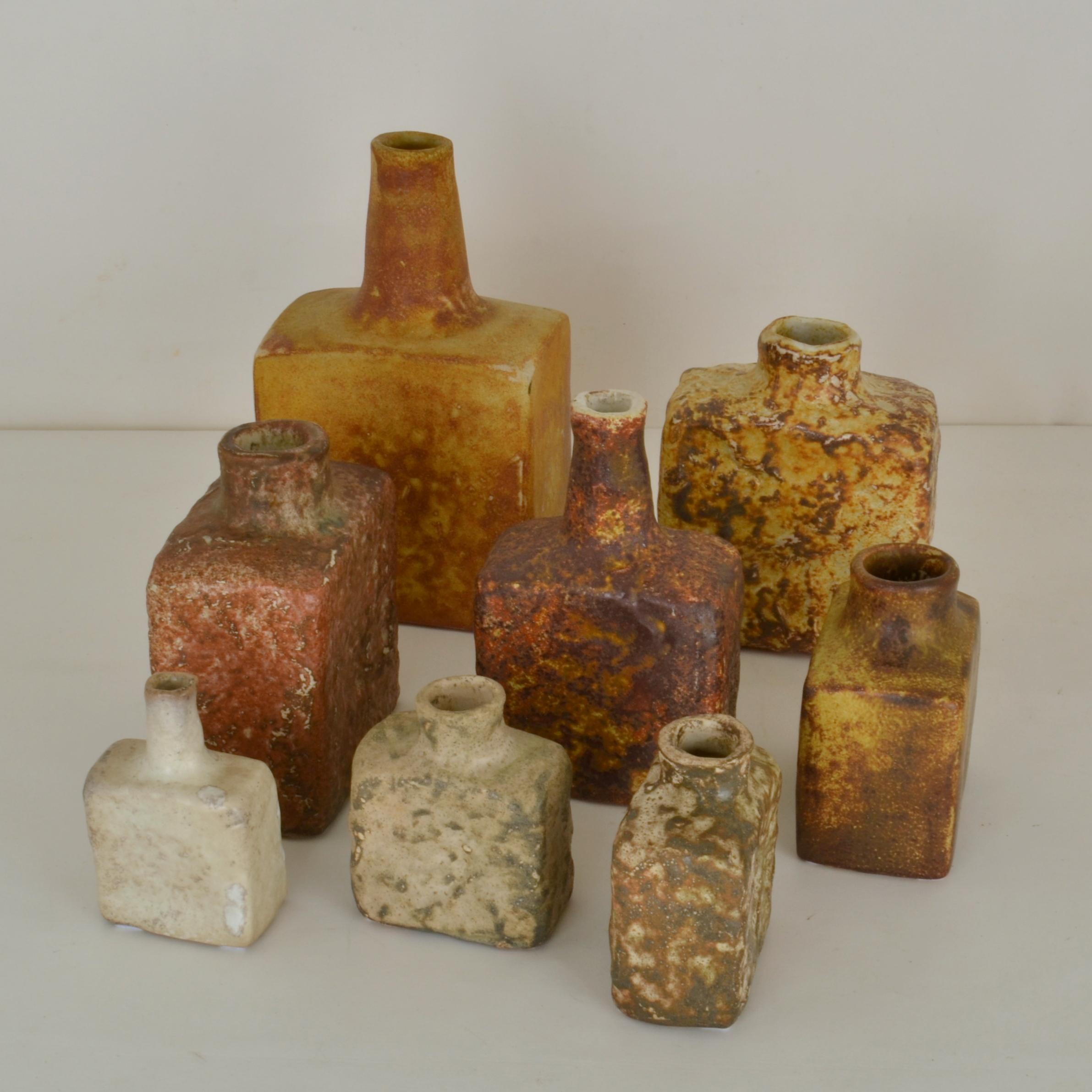 Group of 1960's Square Studio Ceramic Vases in Ocher and Earth Tones In Excellent Condition For Sale In London, GB