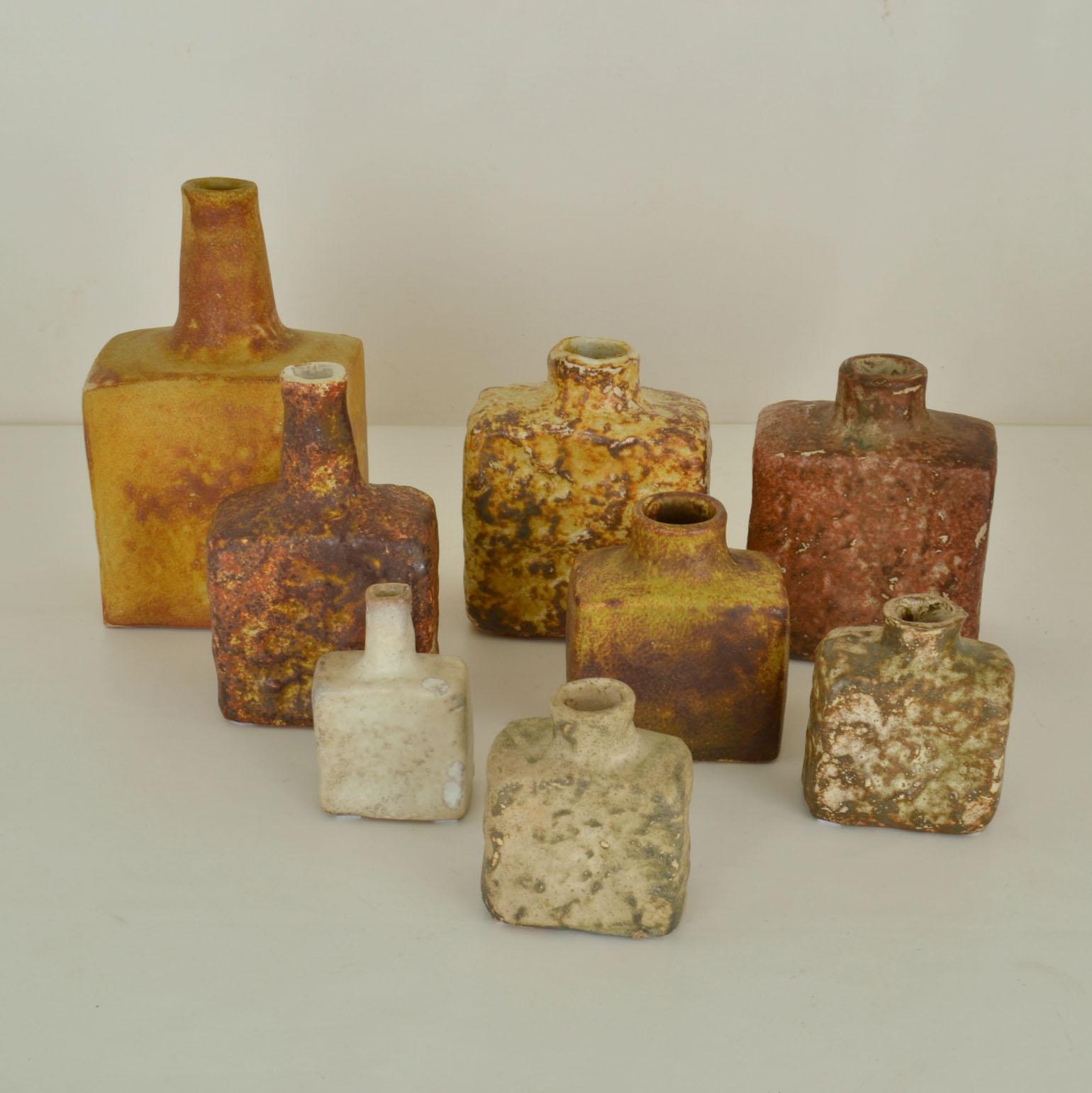 Mid-20th Century Group of 1960's Square Studio Ceramic Vases in Ocher and Earth Tones For Sale